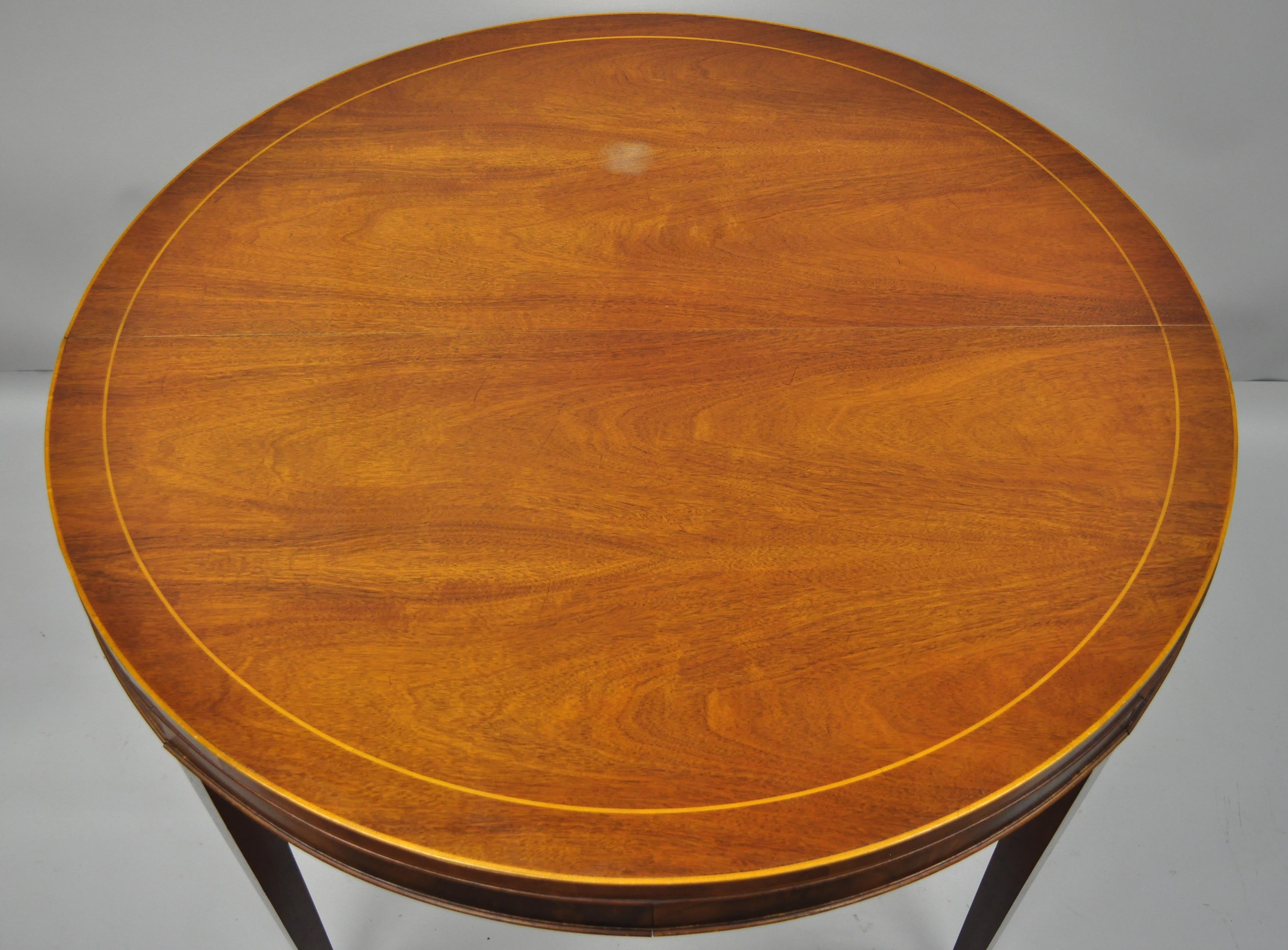 American Drexel Wallace Nutting Round Flame Mahogany Inlaid Dining Room Table