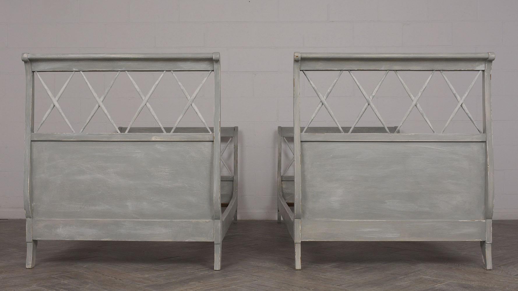 Pair of Newly Painted French Empire-Style Bed Frames In Distressed Condition In Los Angeles, CA