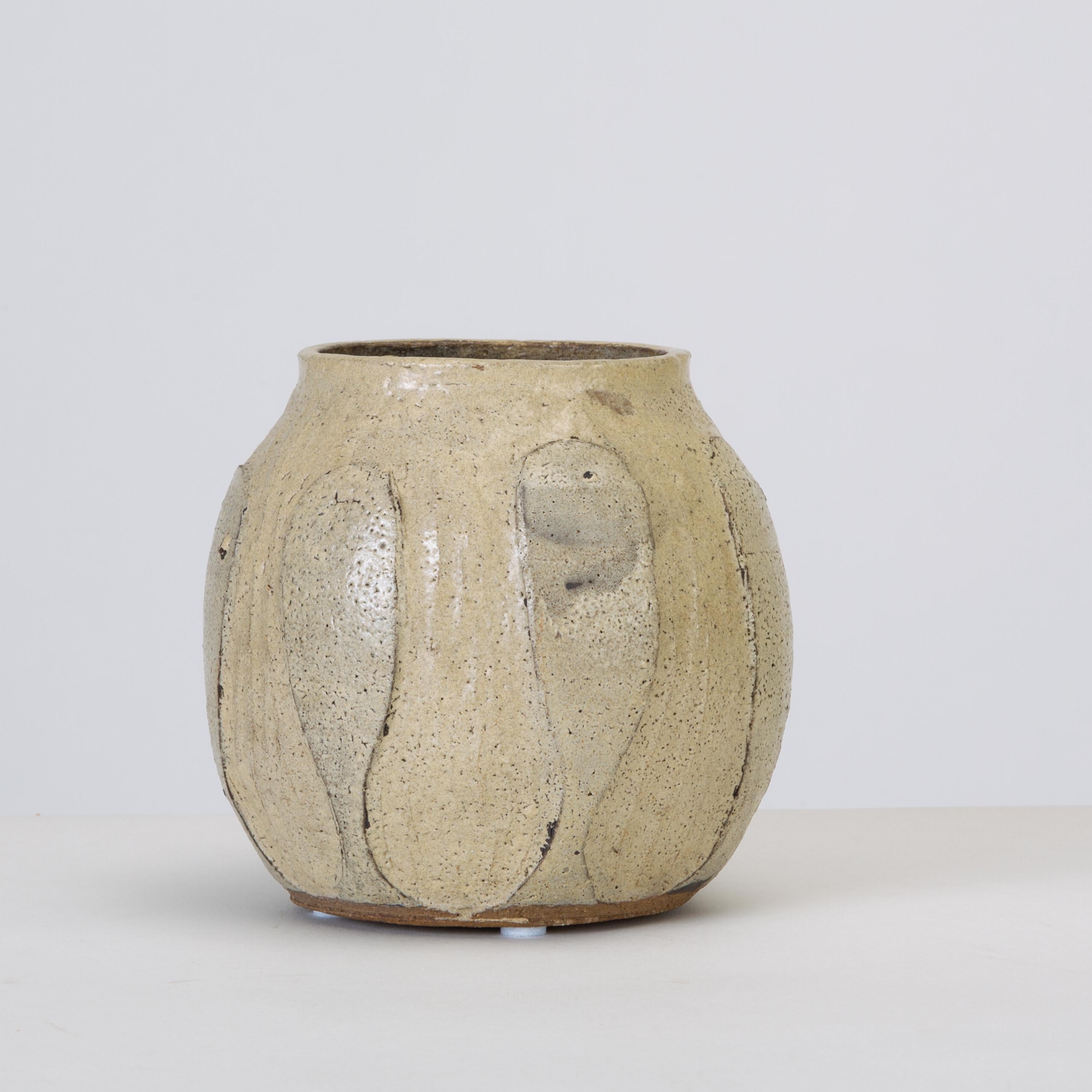 Glazed Rounded Vase with Raised Detail