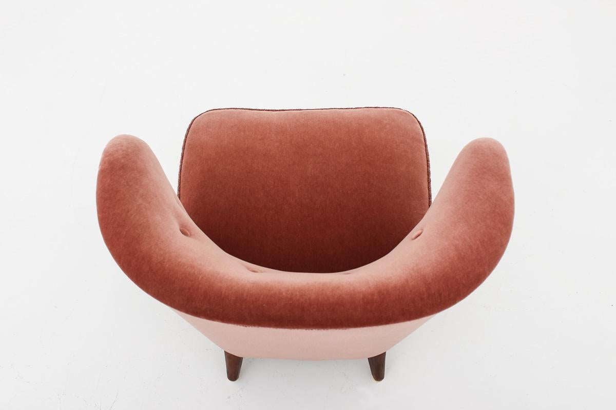 20th Century Swedish Lounge Chair in Dark Pink Velour by Gösta Jonsson, 1940s