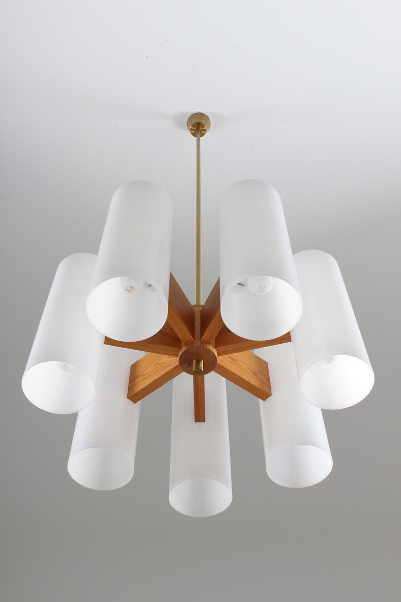 20th Century Large Swedish Midcentury Chandeliers in Acrylic, Pine and Brass by Luxus, 1960s