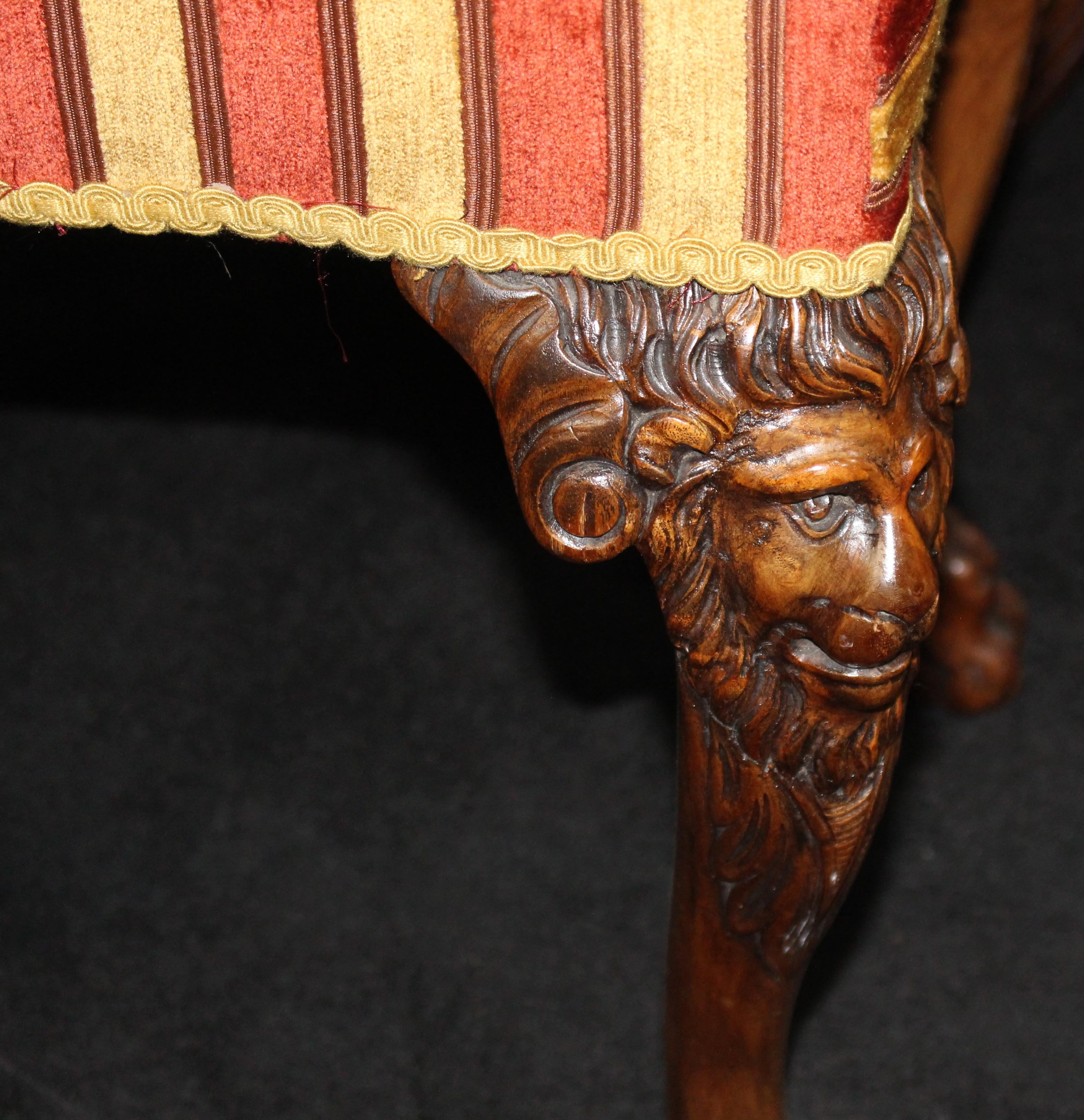 Early 19th Century Irish Carved Walnut Upholstered Stool 2