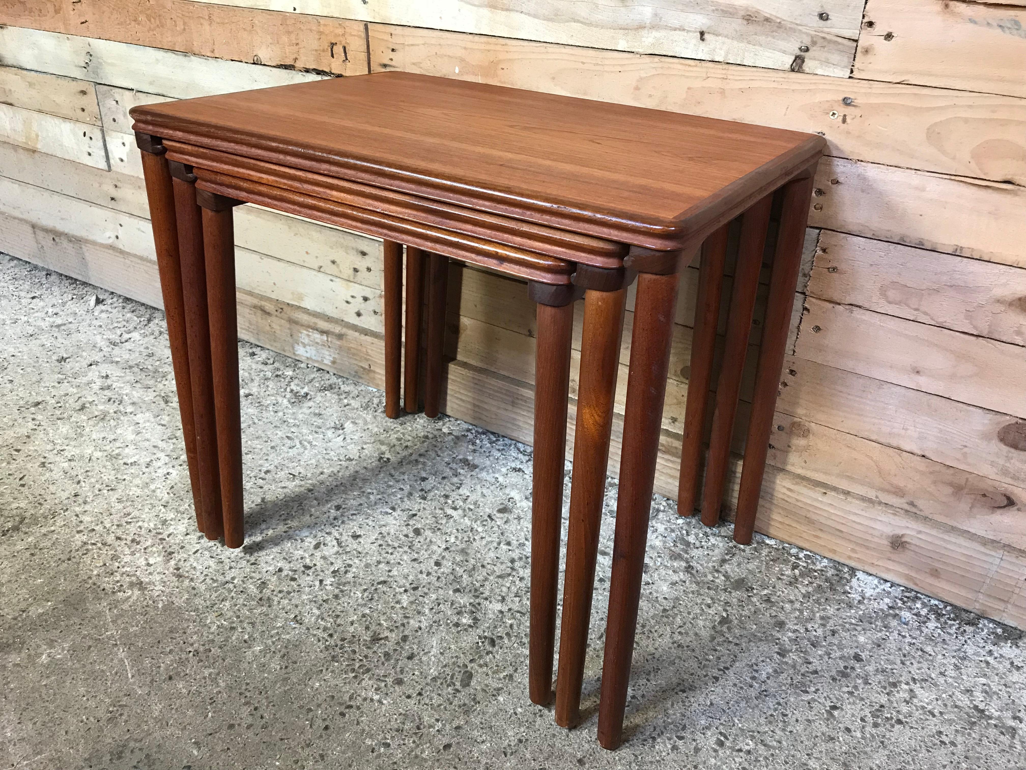Mid-Century Modern 1960 Sought after Danish Solid Teak Nest of Three Tables For Sale 1