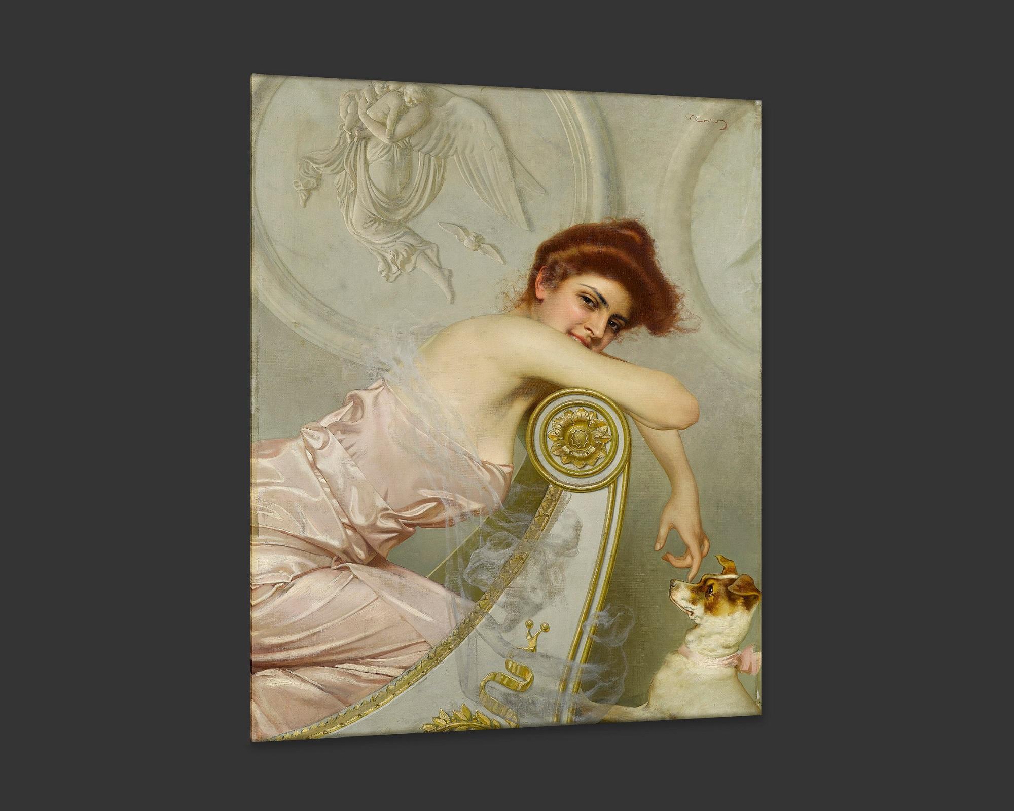 Contemporary Alluring Gaze, after Oil Painting by Belle Époque artist Vittorio Matteo Corcos For Sale
