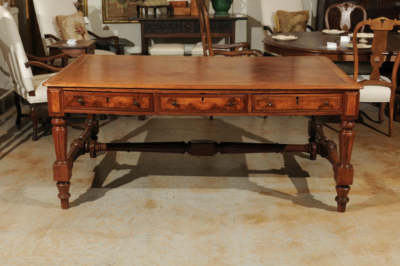 19th Century American Walnut Partners Desk with Six Drawers and Turned Legs 2