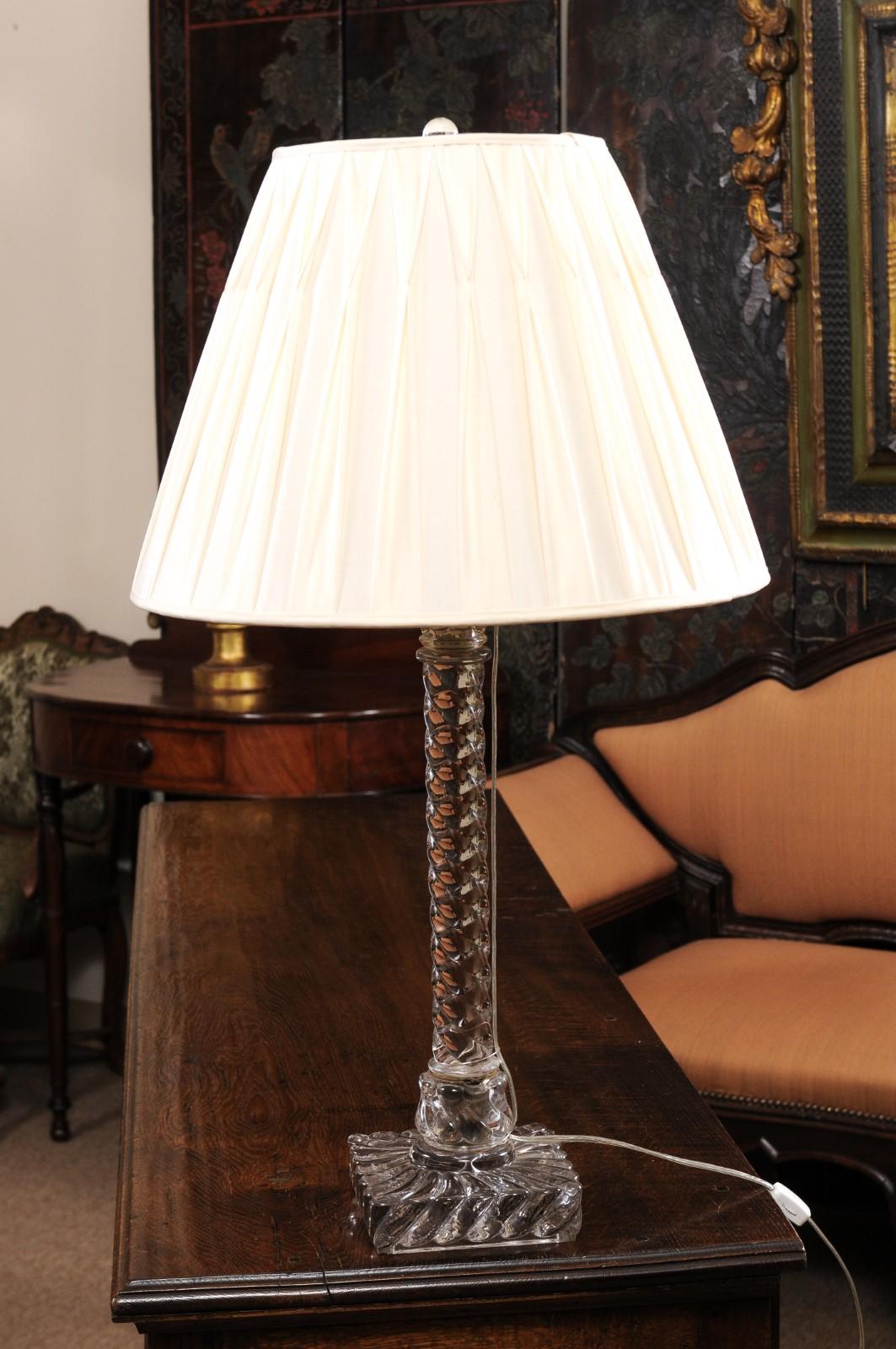 20th Century French Baccarat Crystal Twisted Column Lamp, circa 1900