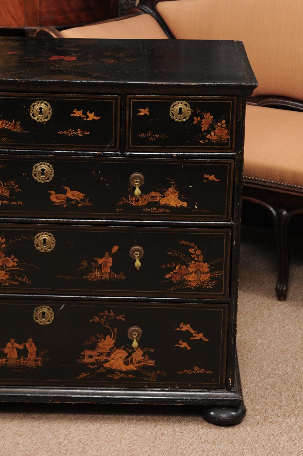 18th Century Chinoiserie Black Painted Chest, England In Good Condition In Atlanta, GA