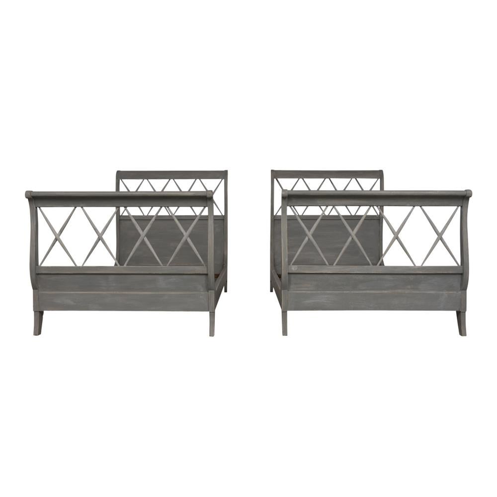 Mid-20th Century Pair of Newly Painted French Empire-Style Bed Frames