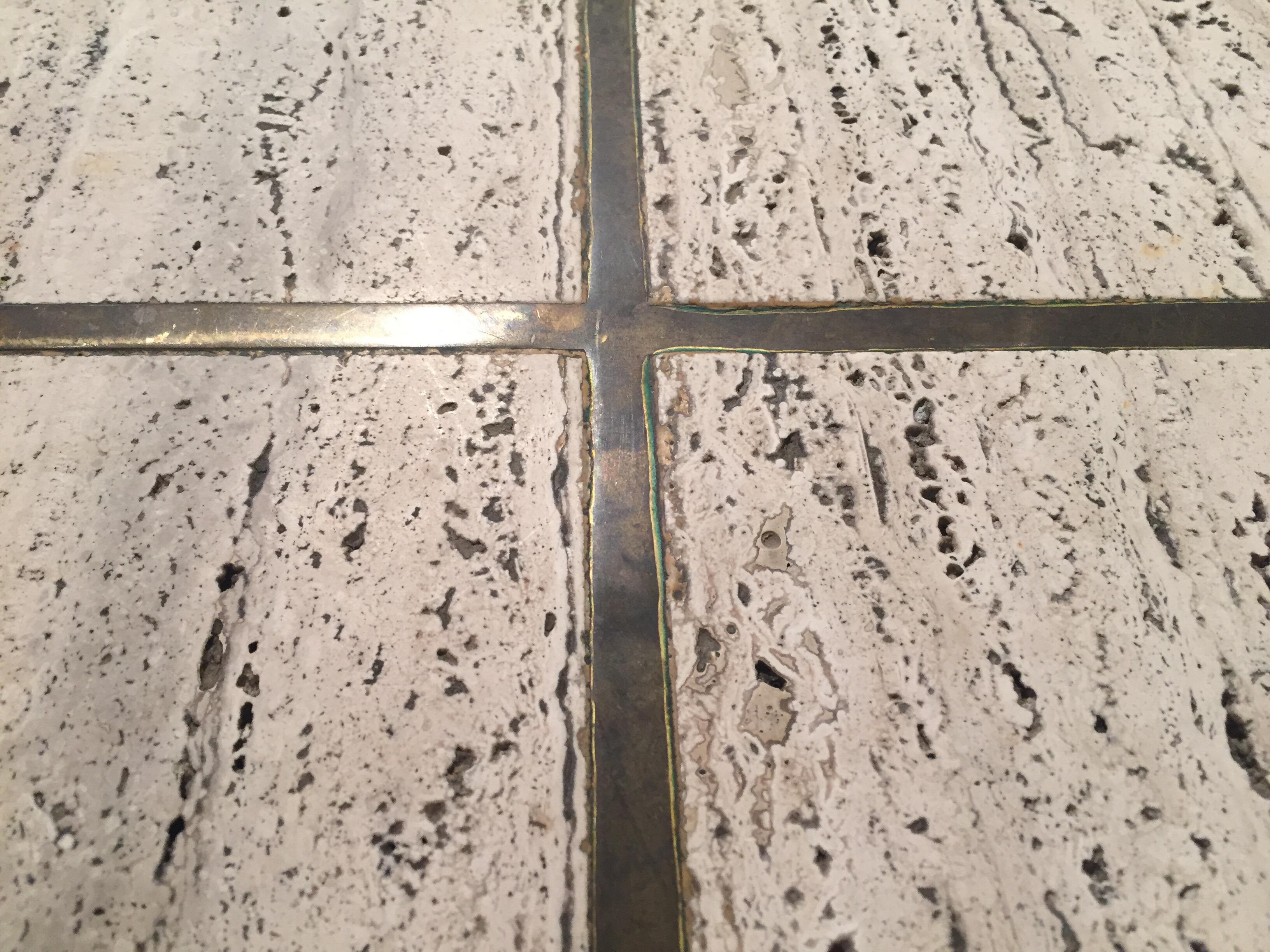 Late 20th Century 1970s Brass Coffee Table and Travertine Top