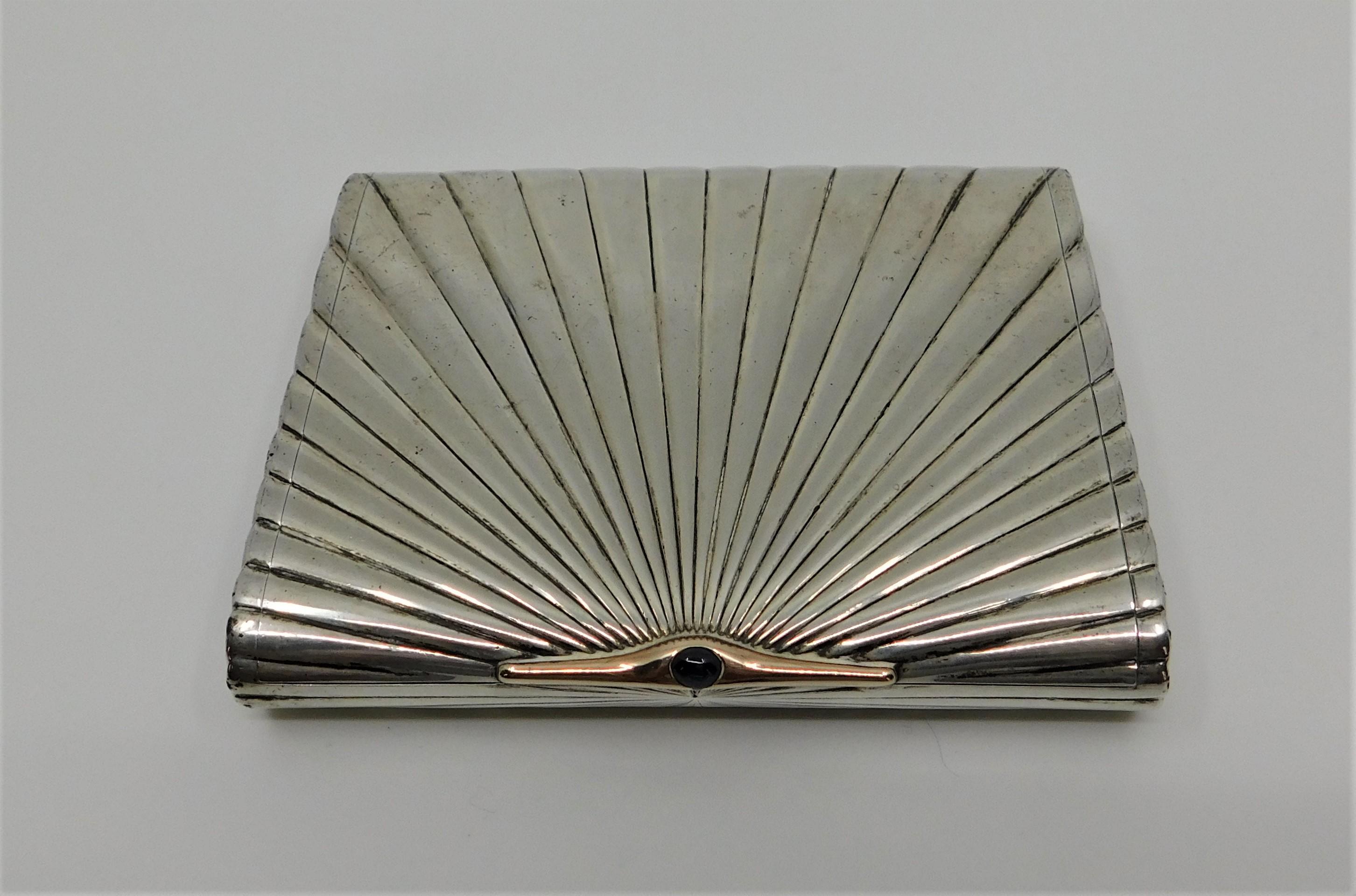 20th Century Silver Gold and Sapphire Art Deco Cigarette or Card Case