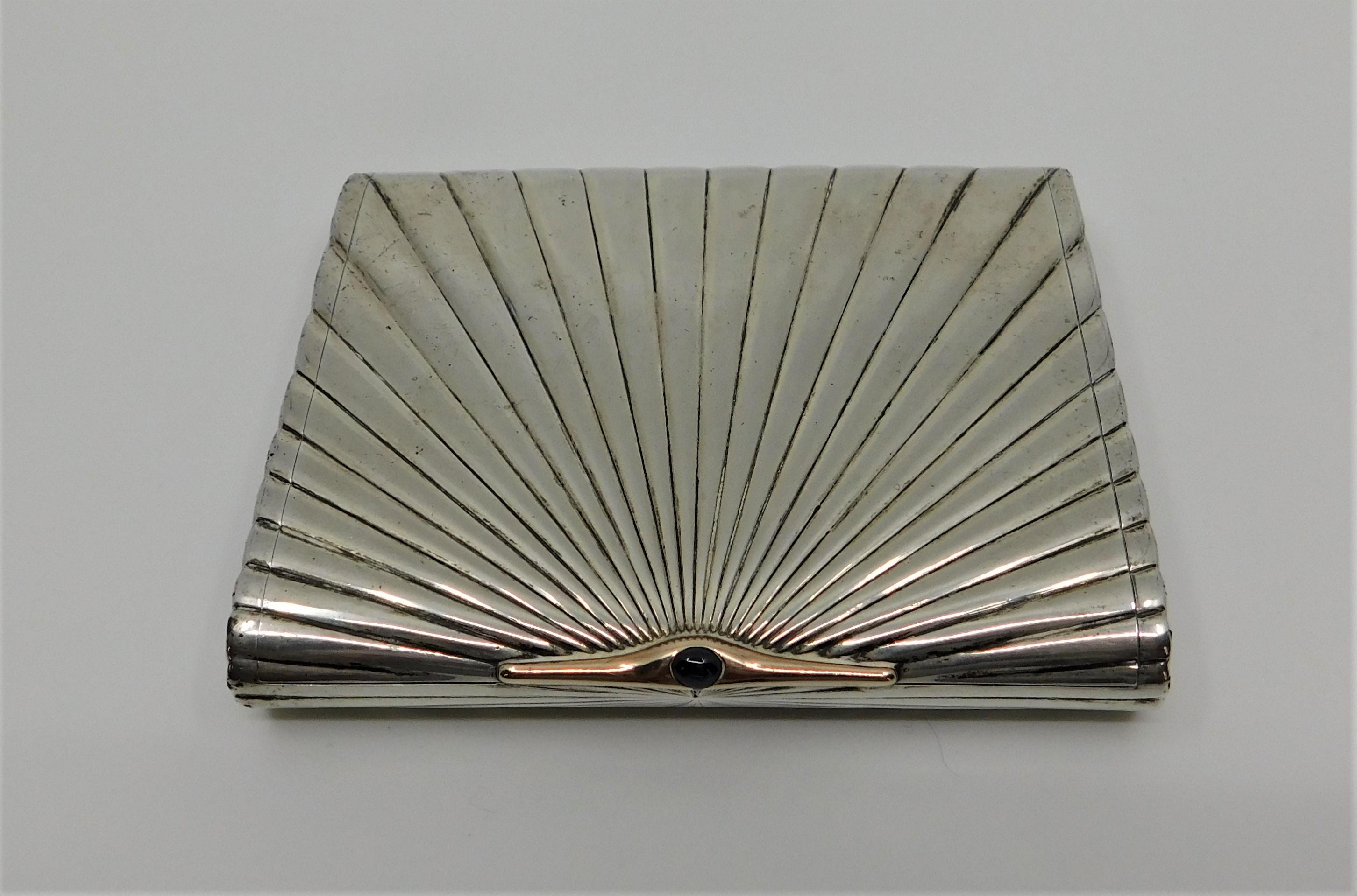 Silver Gold and Sapphire Art Deco Cigarette or Card Case In Good Condition In Hamilton, Ontario