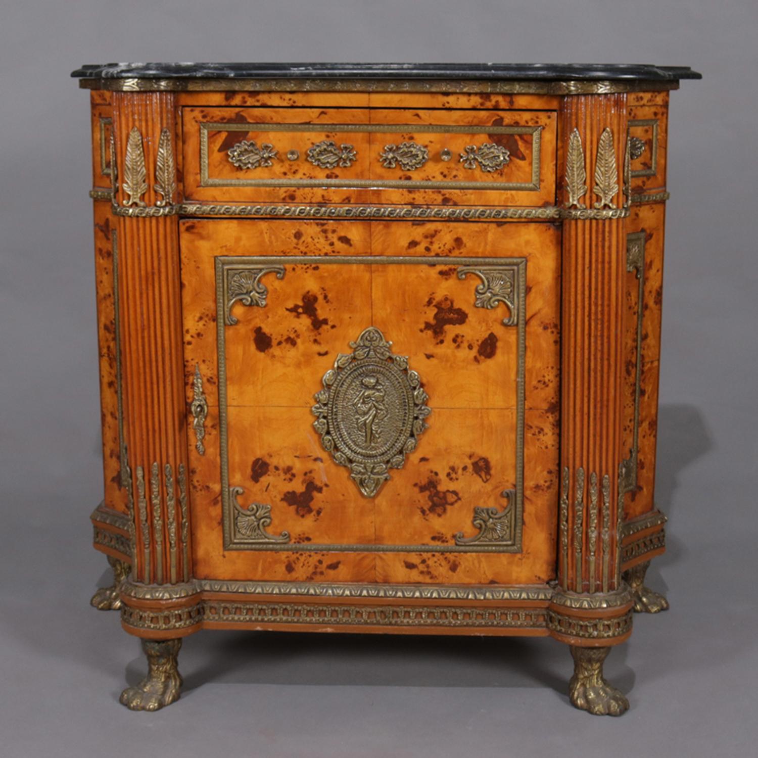 Vintage Italian Neoclassical Burl Walnut, Gilt Castings and Marble Credenza im Zustand „Gut“ in Big Flats, NY