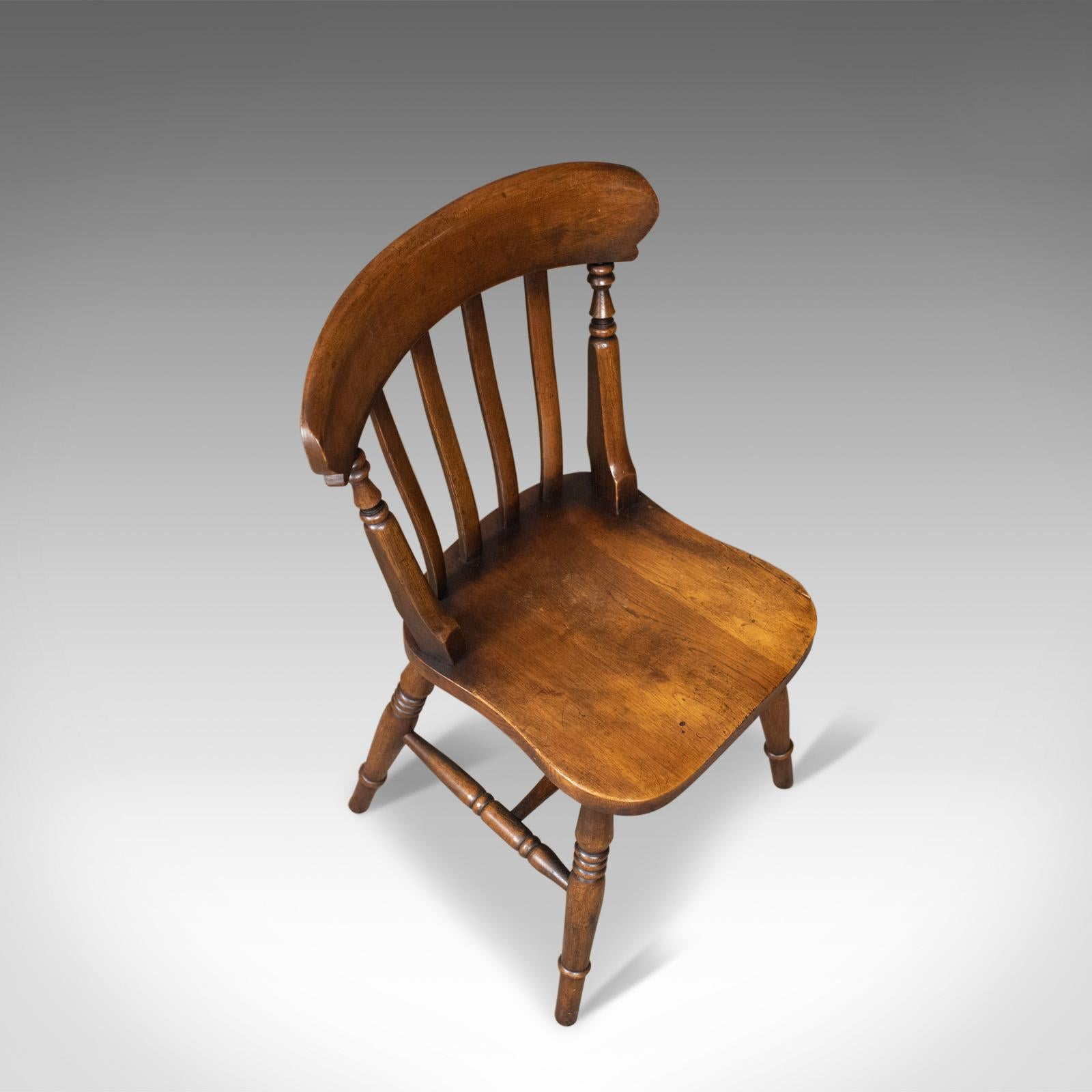 Set of Four Antique Station Chairs, English, Oak, Windsor, Dining, circa 1890 1