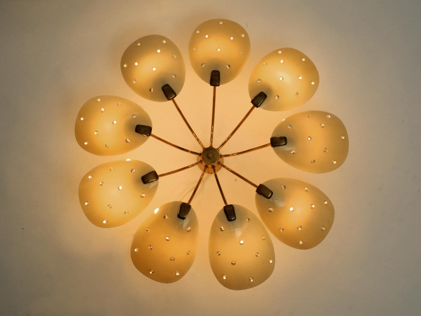 Mid-20th Century Gigantic Nine-Armed, Very Rare Midcentury Brass Chandelier