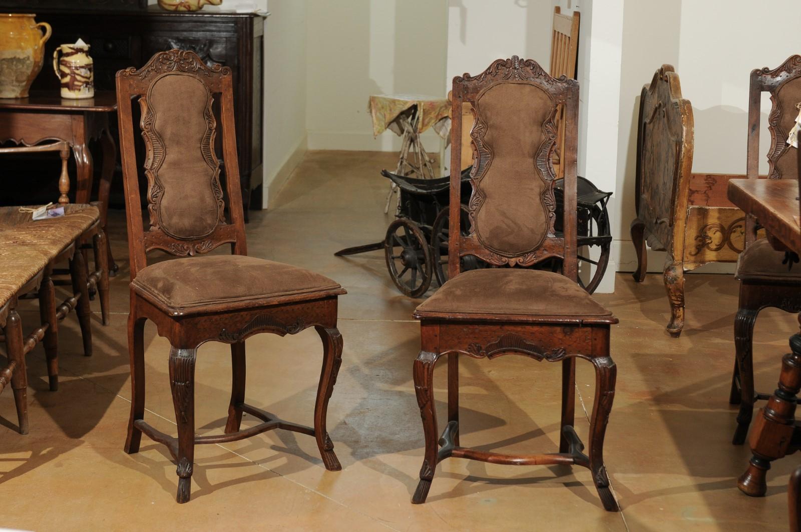 18th Century and Earlier Italian 18th Century Roman Rococo Dining Room Side Chairs with Suede Upholstery