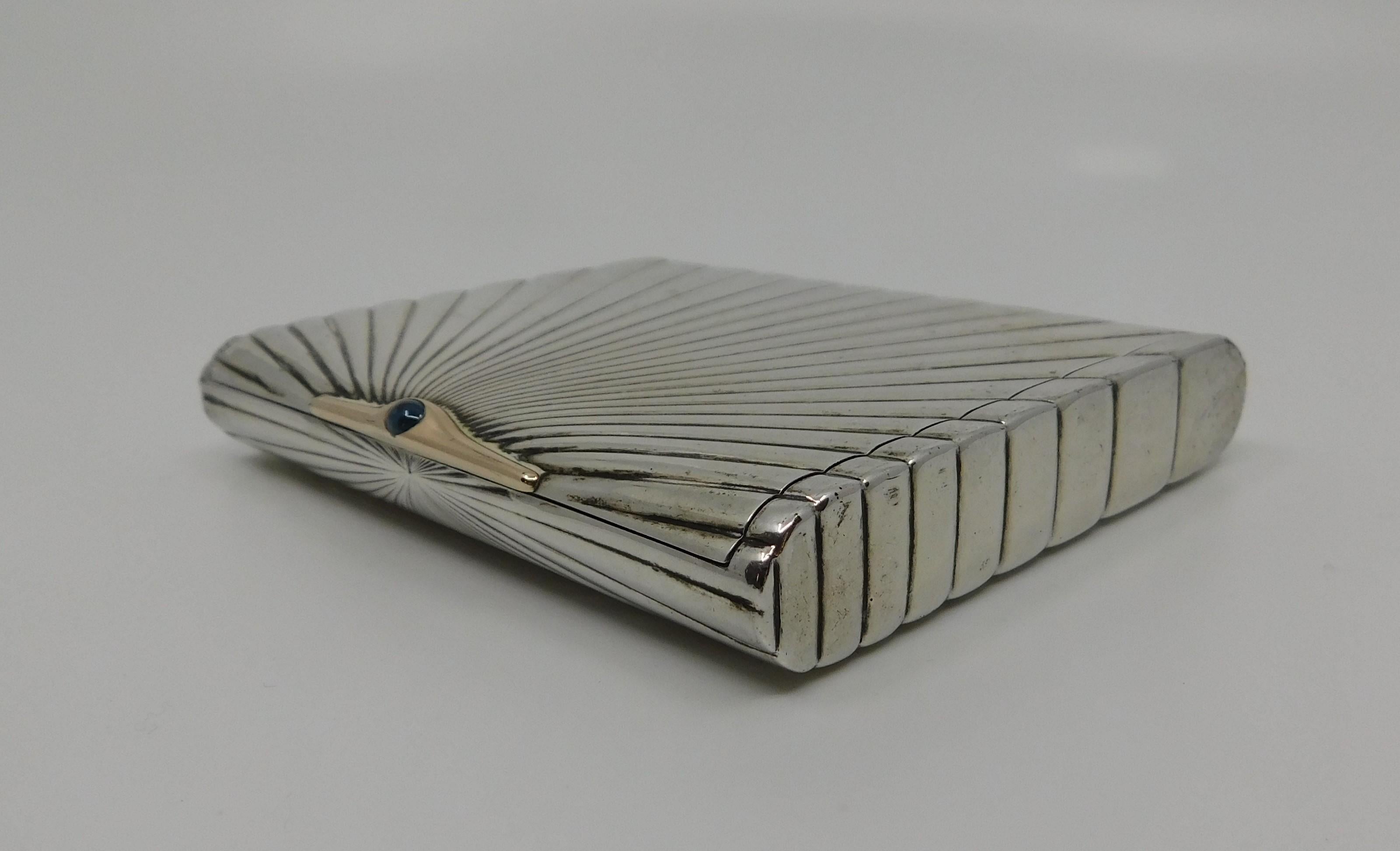 Silver Gold and Sapphire Art Deco Cigarette or Card Case 1