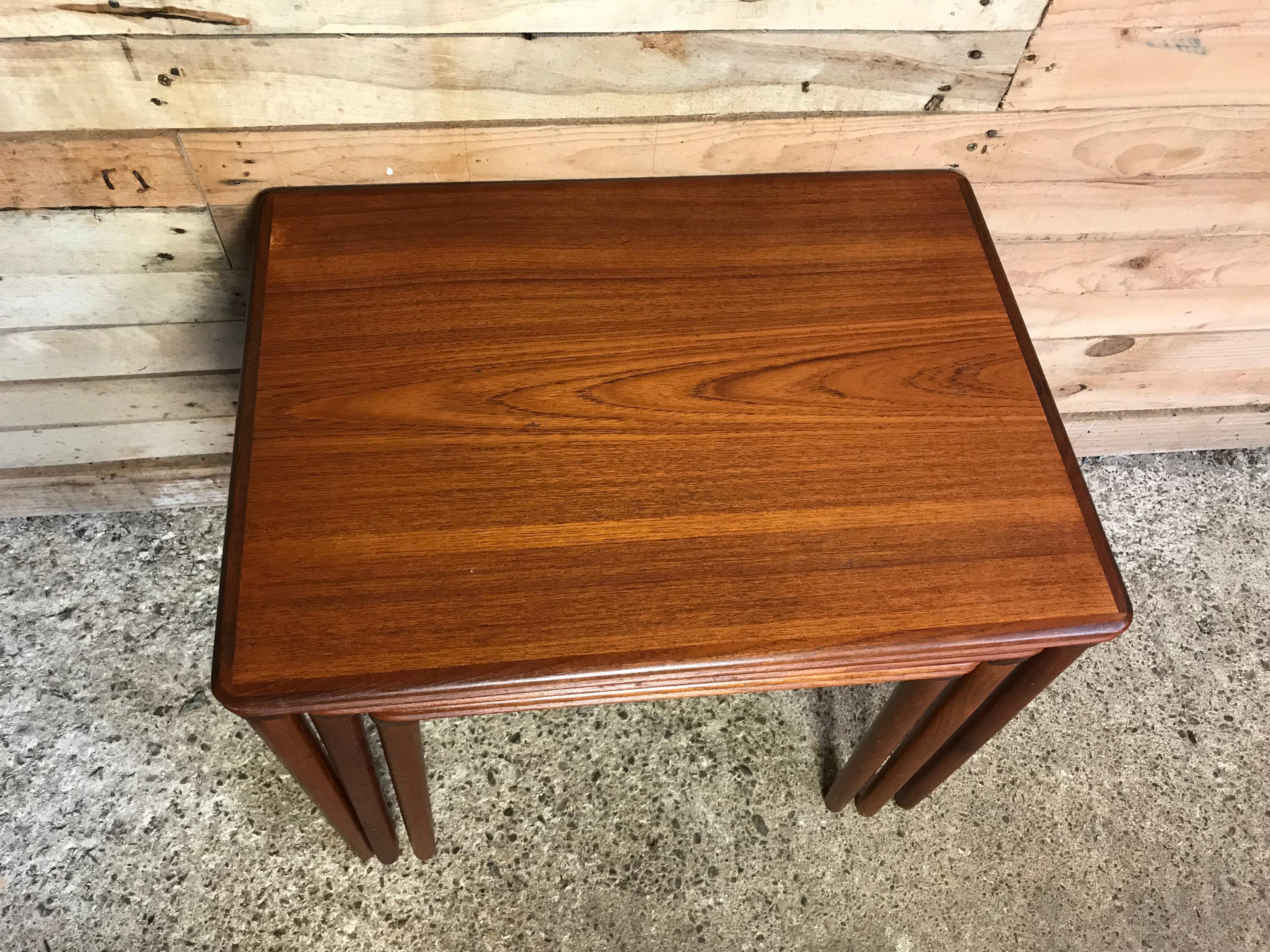 Mid-Century Modern 1960 Sought after Danish Solid Teak Nest of Three Tables For Sale 3