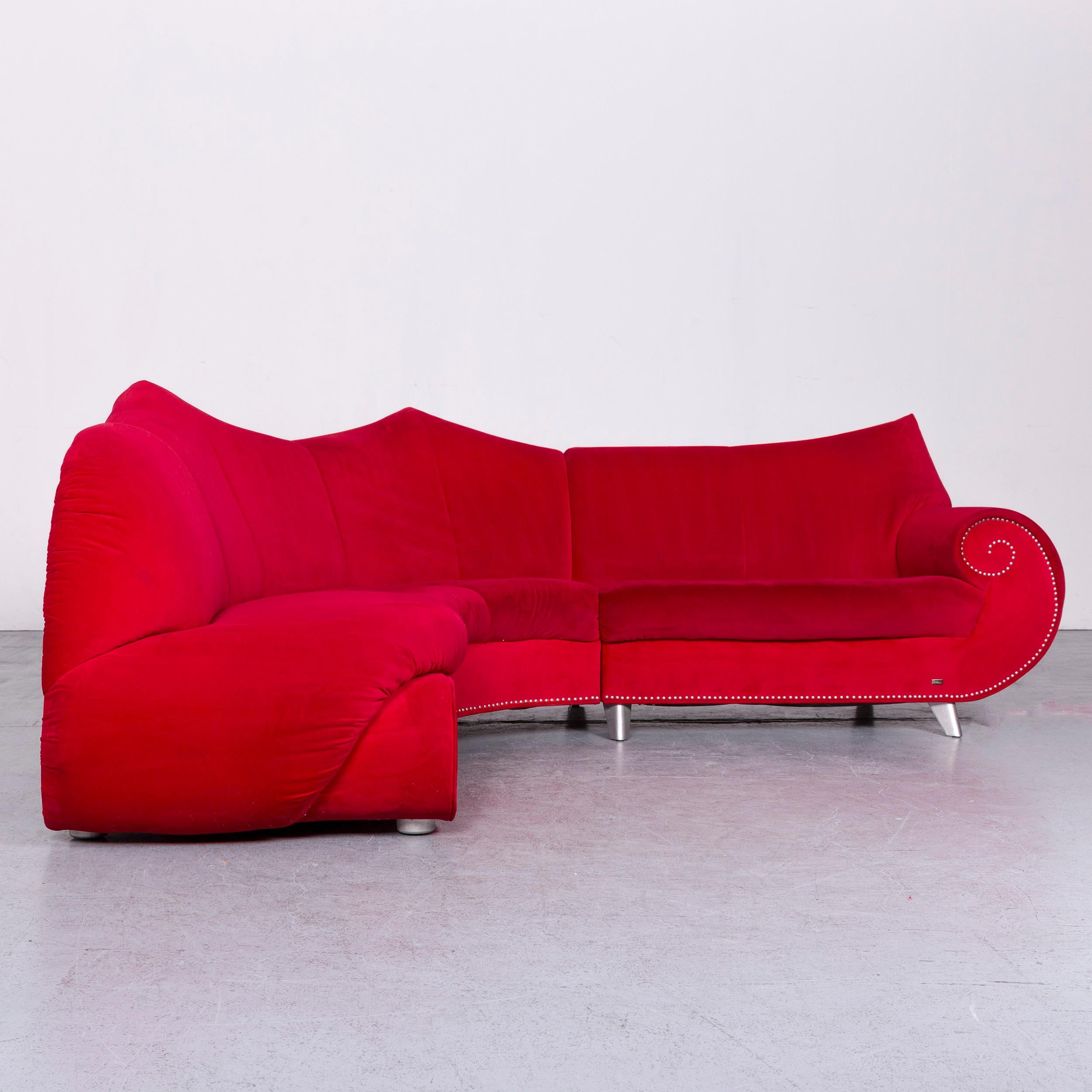Bretz Gaudi Designer Velvet Sofa Red Corner Couch In Good Condition For Sale In Cologne, DE