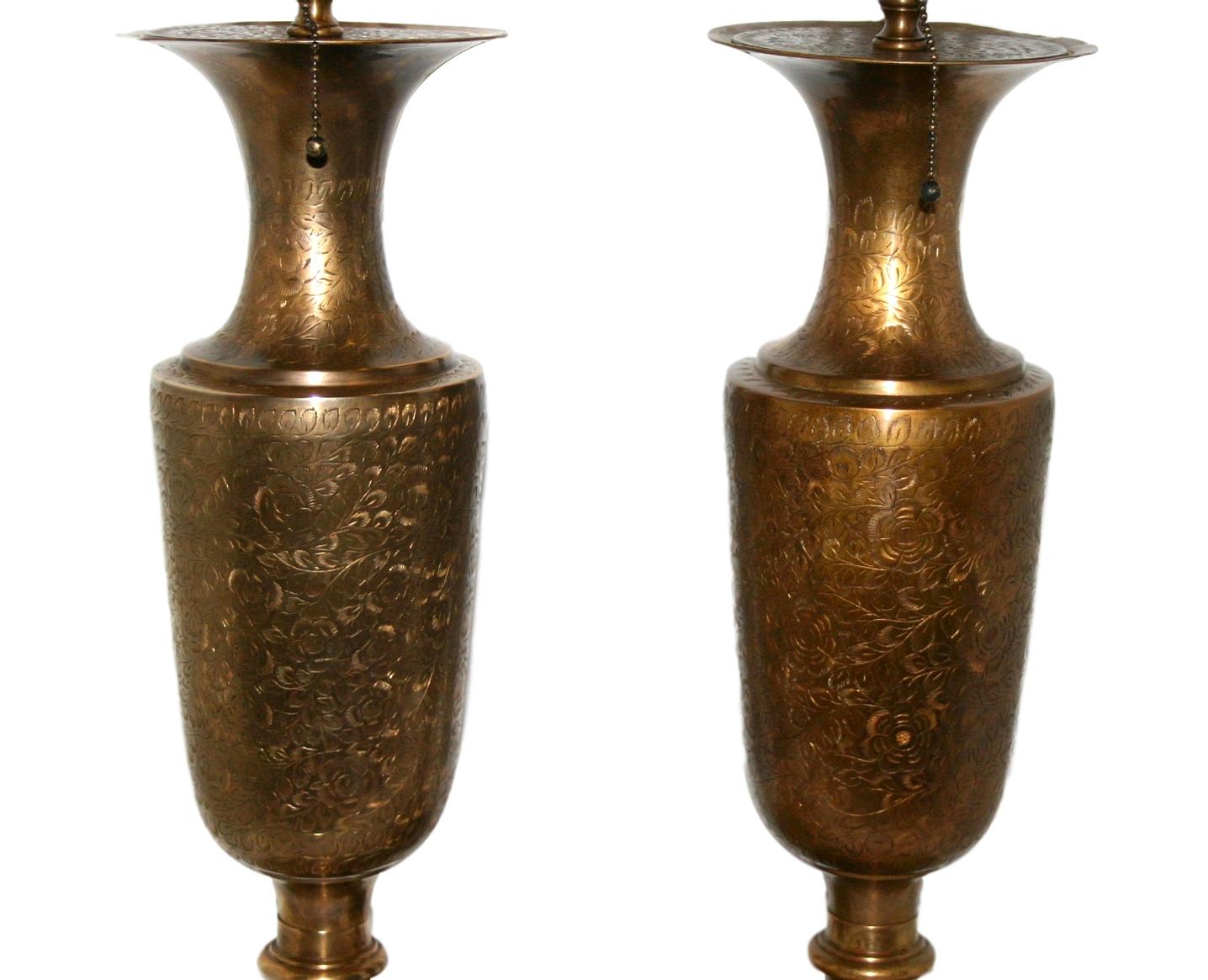 Pair of Etched Brass Table Lamps 2