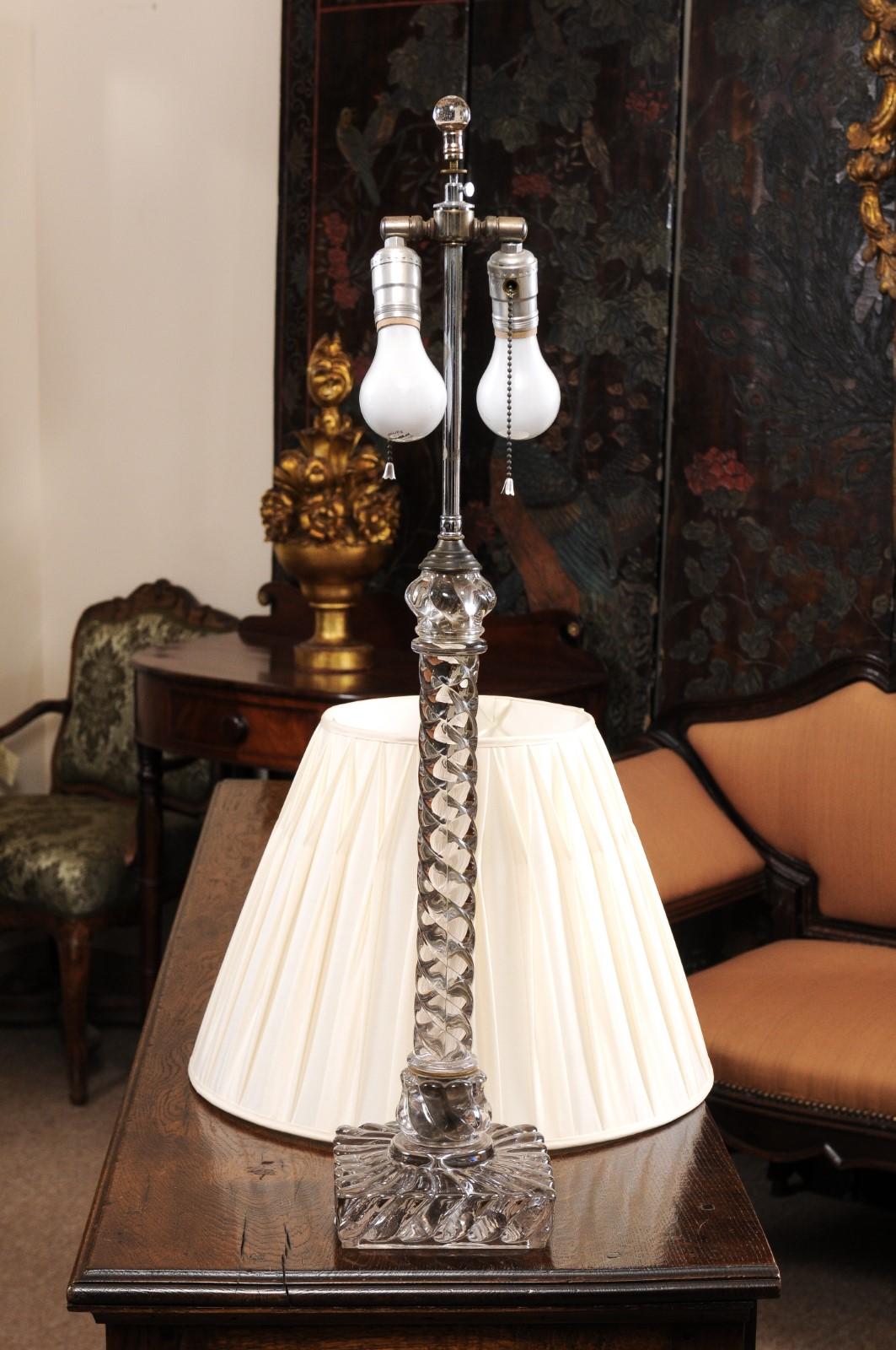 French Baccarat Crystal Twisted Column Lamp, circa 1900 2