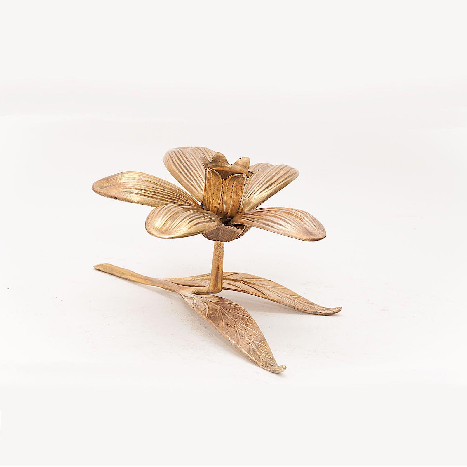 Mid-20th Century Scandinavian Candle Holder in Brass, Midcentury, Flower Decor, Vintage Patina