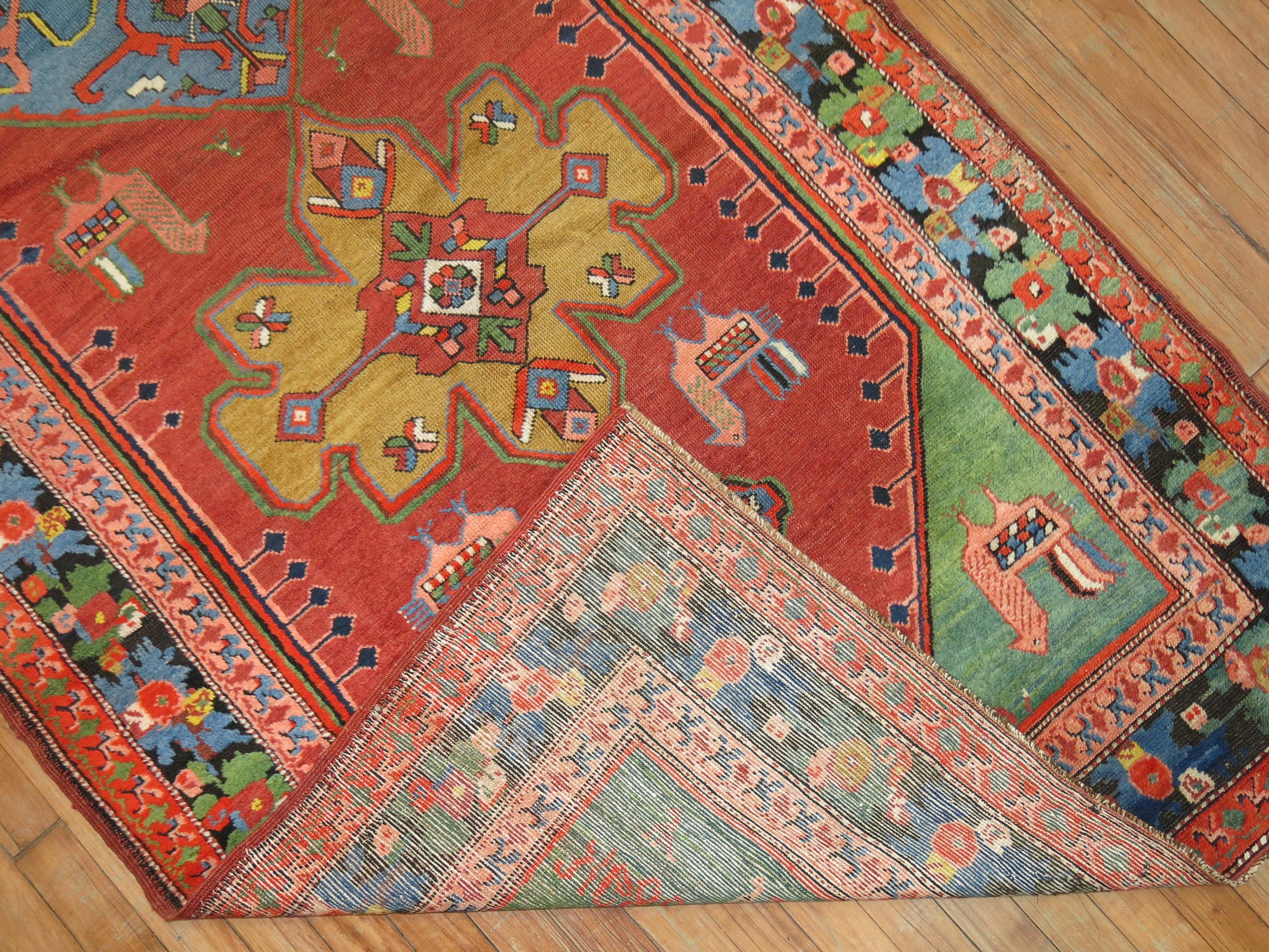 Wool Pictorial Antique Armenian Runner Dated 1889