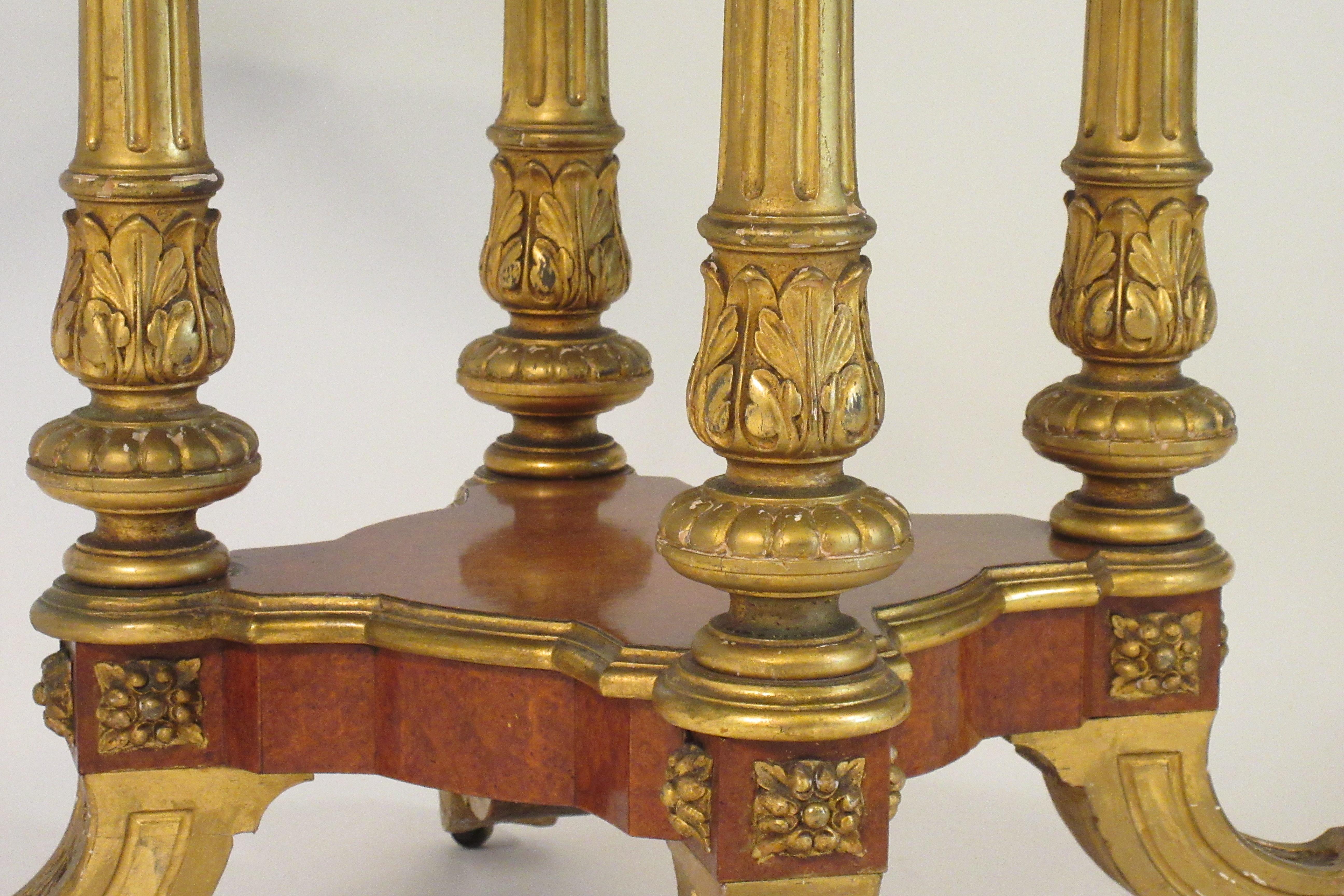 1880s French Gilt Carved Wood Table with Leather Top 4