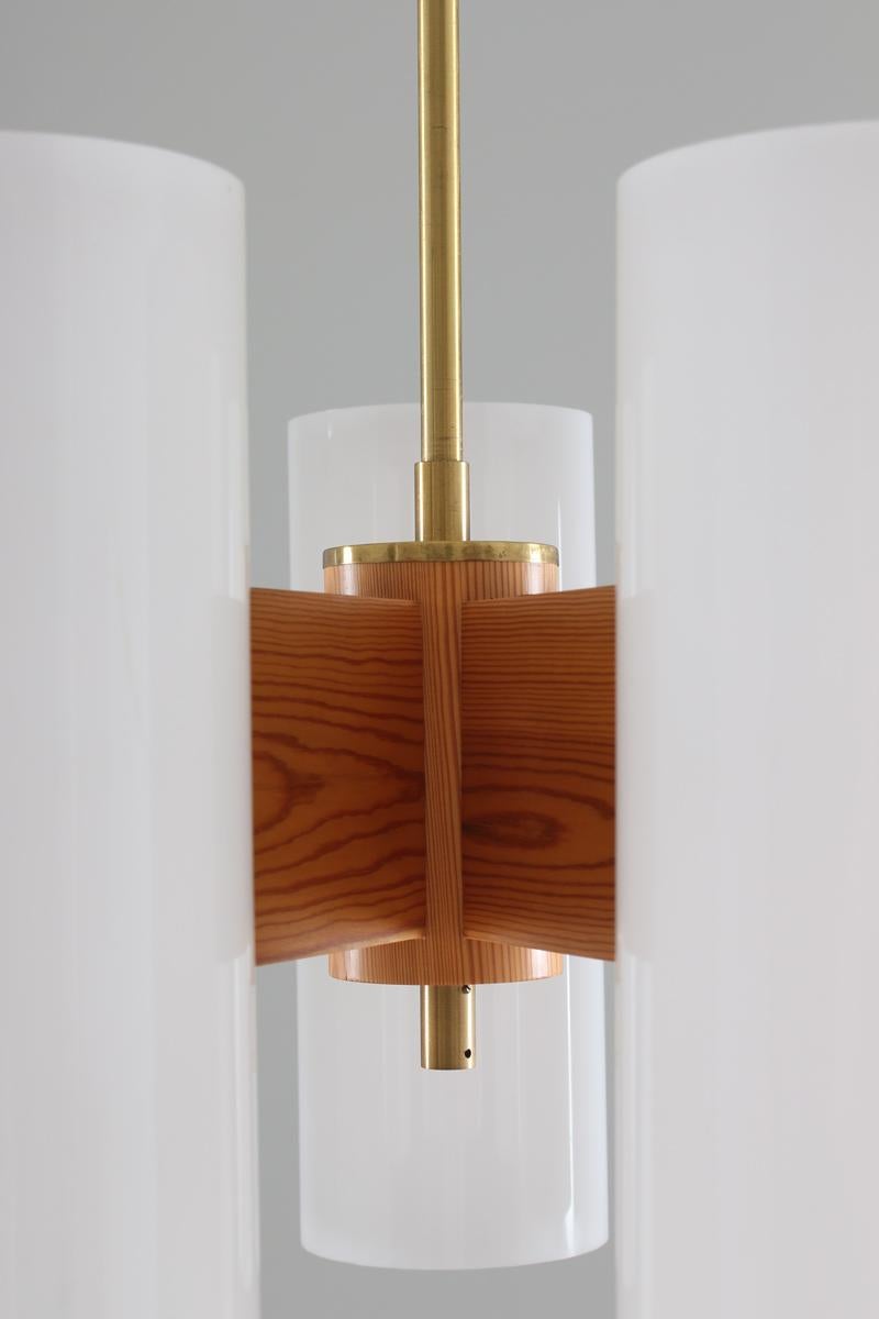 Large Swedish Midcentury Chandeliers in Acrylic, Pine and Brass by Luxus, 1960s 3