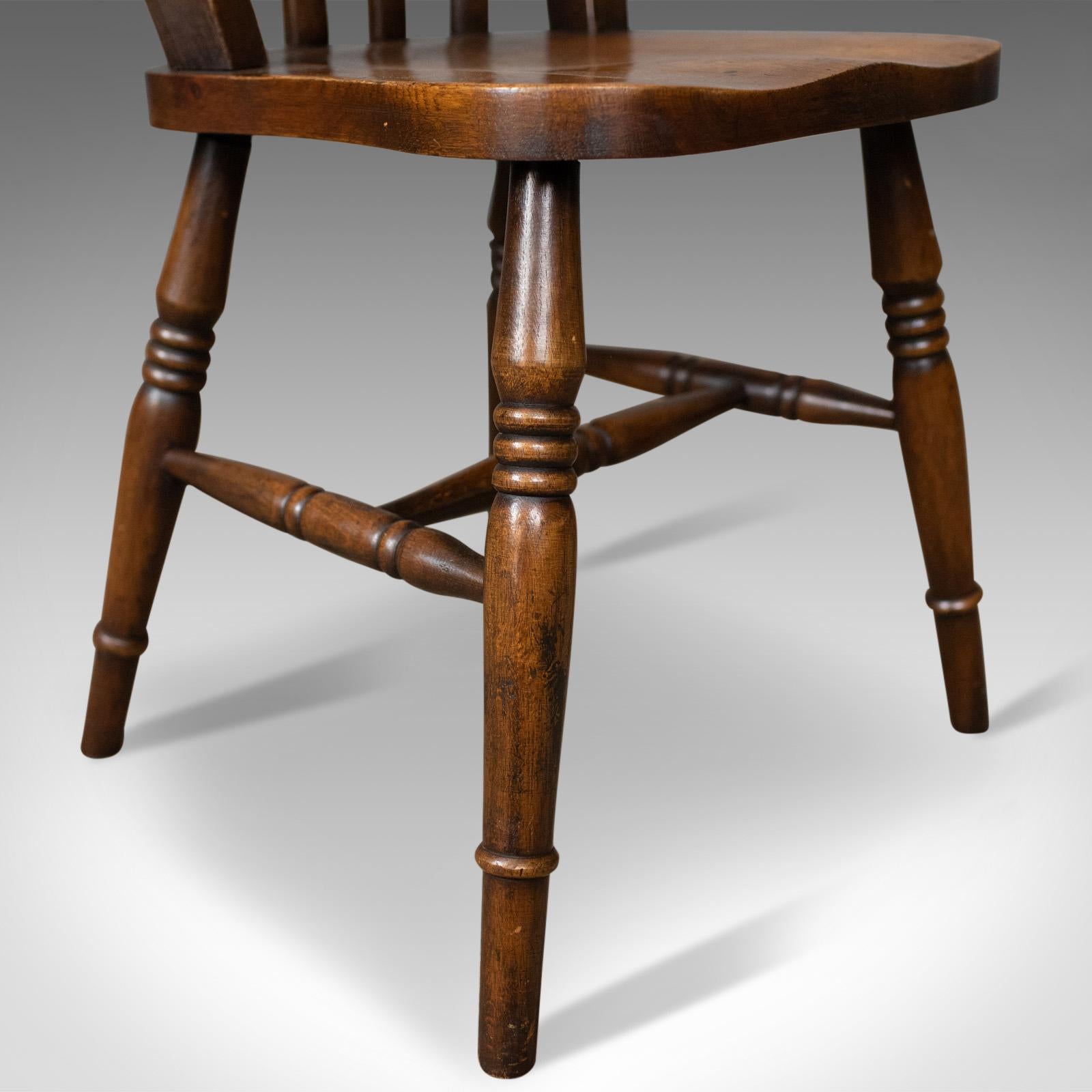 Set of Four Antique Station Chairs, English, Oak, Windsor, Dining, circa 1890 3