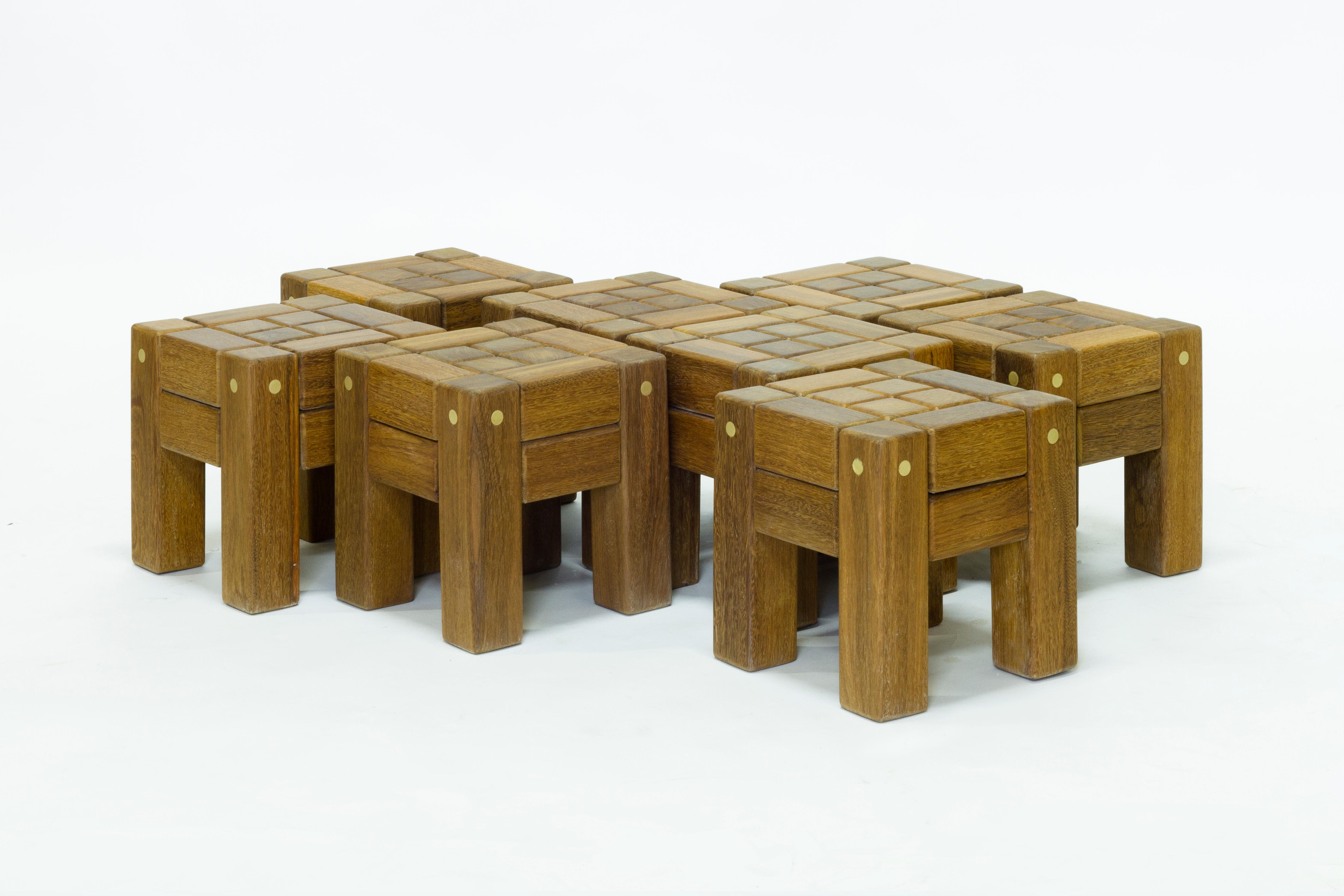Stool in Hardwood and Brass. Brazilian Contemporary Design by O Formigueiro. im Angebot 1