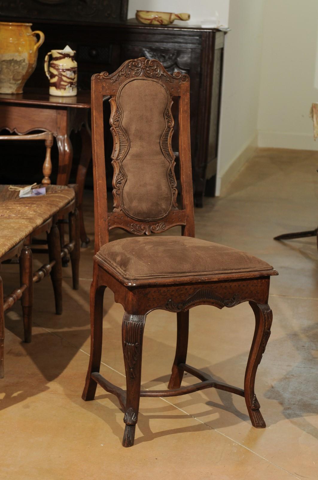 Italian 18th Century Roman Rococo Dining Room Side Chairs with Suede Upholstery 2