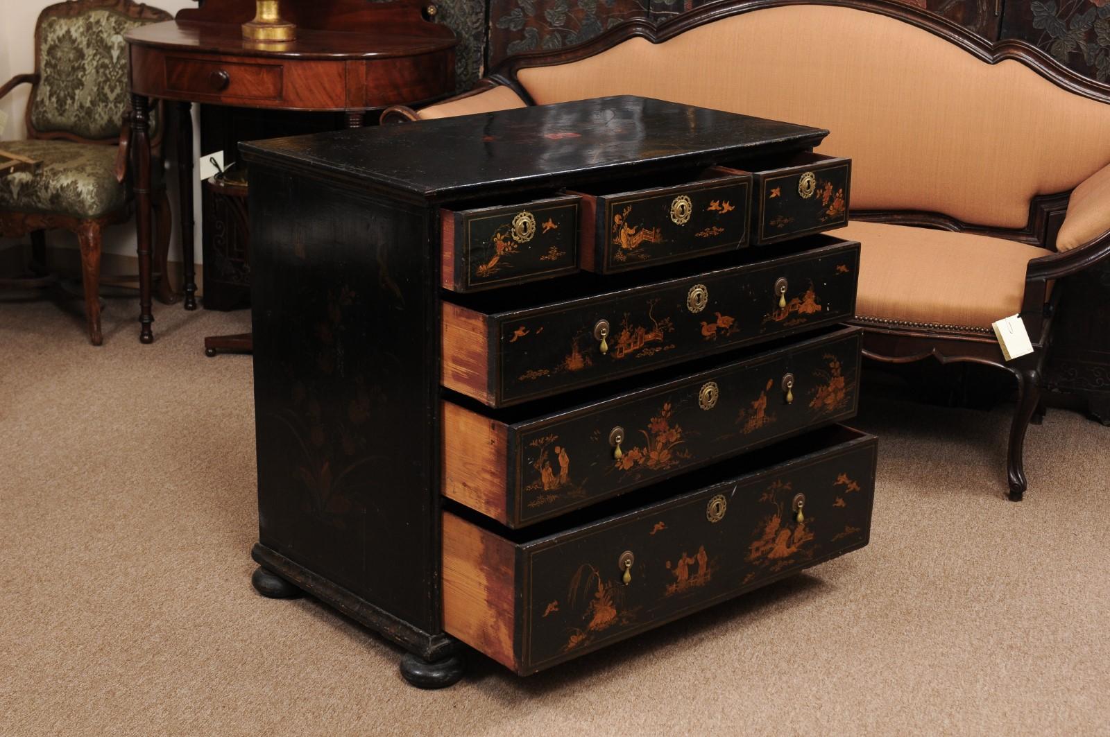 18th Century Chinoiserie Black Painted Chest, England 1