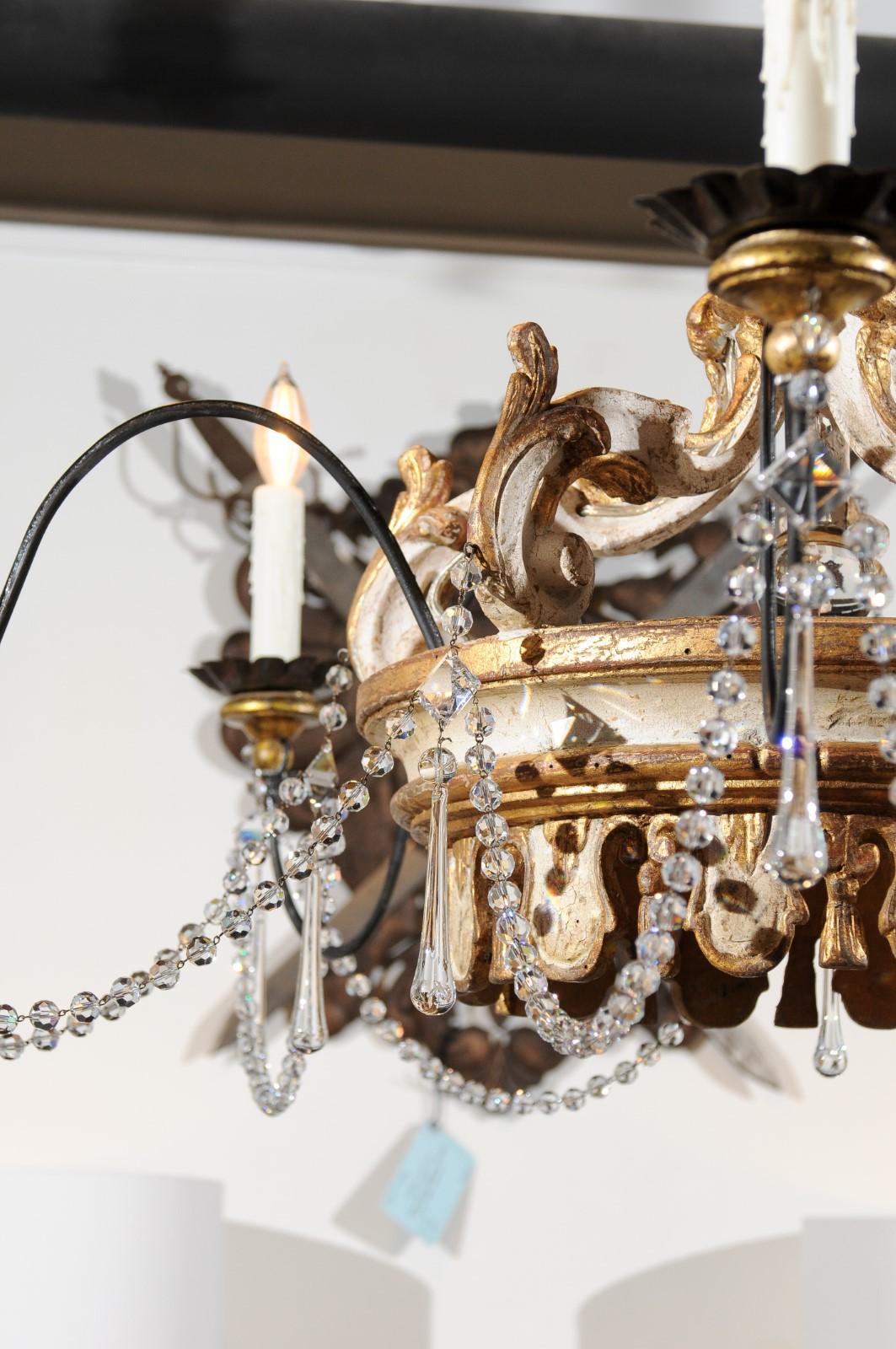 Rococo Style Five-Light Crystal Parcel-Gilt Crown Chandelier with Swoop Arms 1