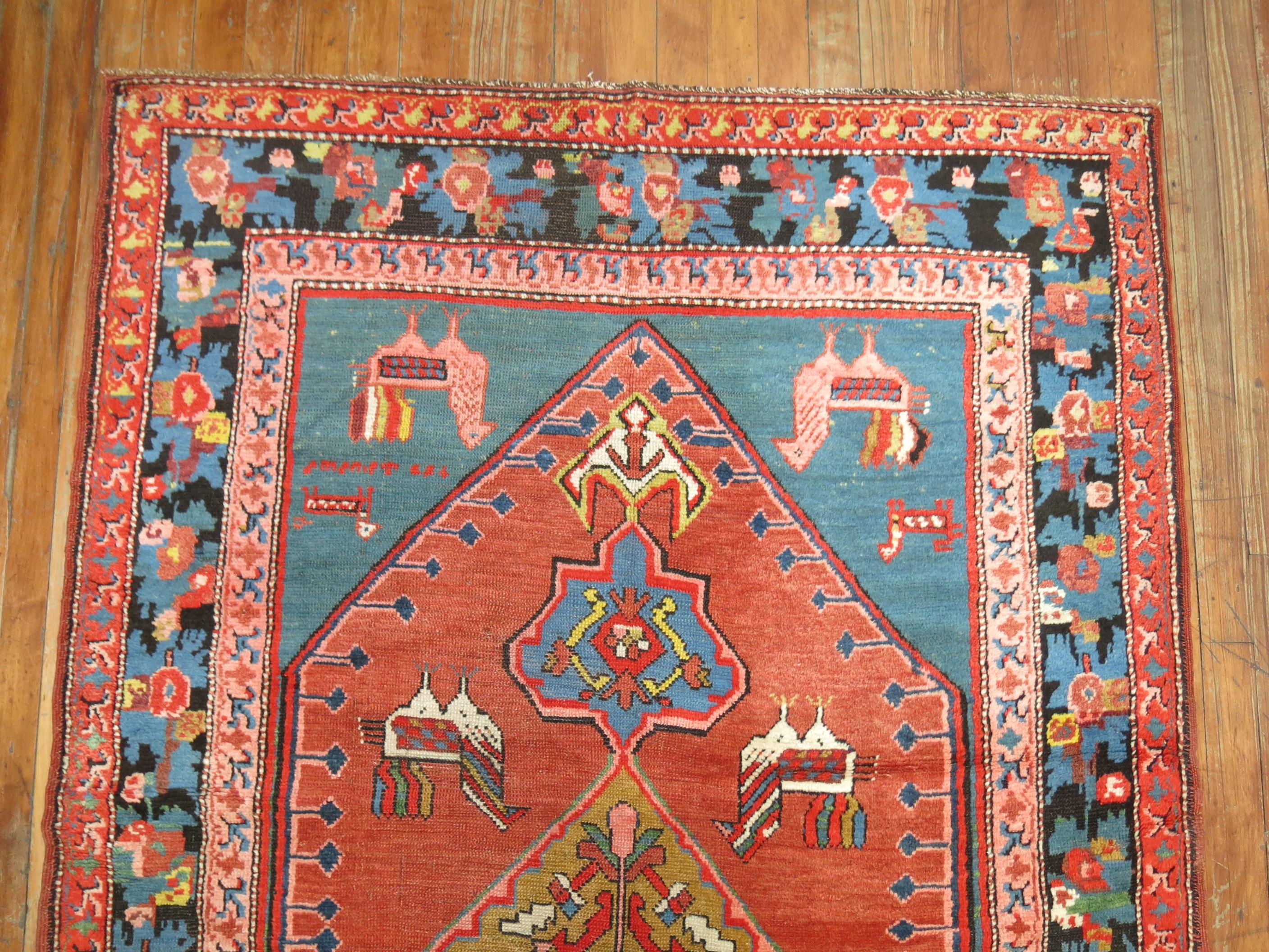 Pictorial Antique Armenian Runner Dated 1889 1