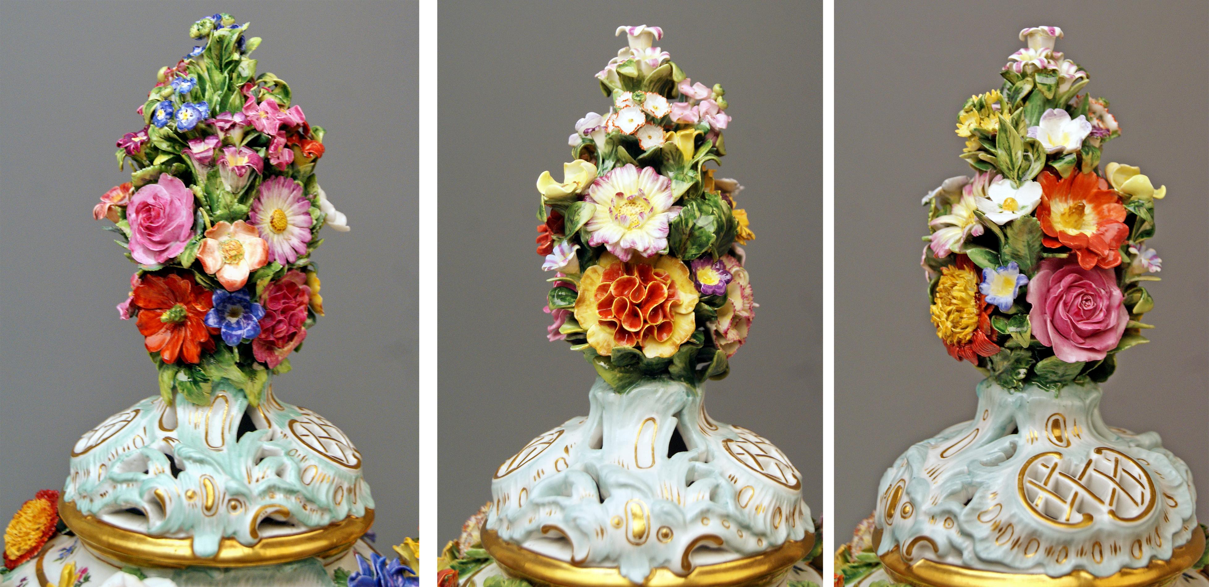 Meissen Two Potpourri Vases 2707 Painted Pictures Cherubs Flowers Kaendler 1870 2