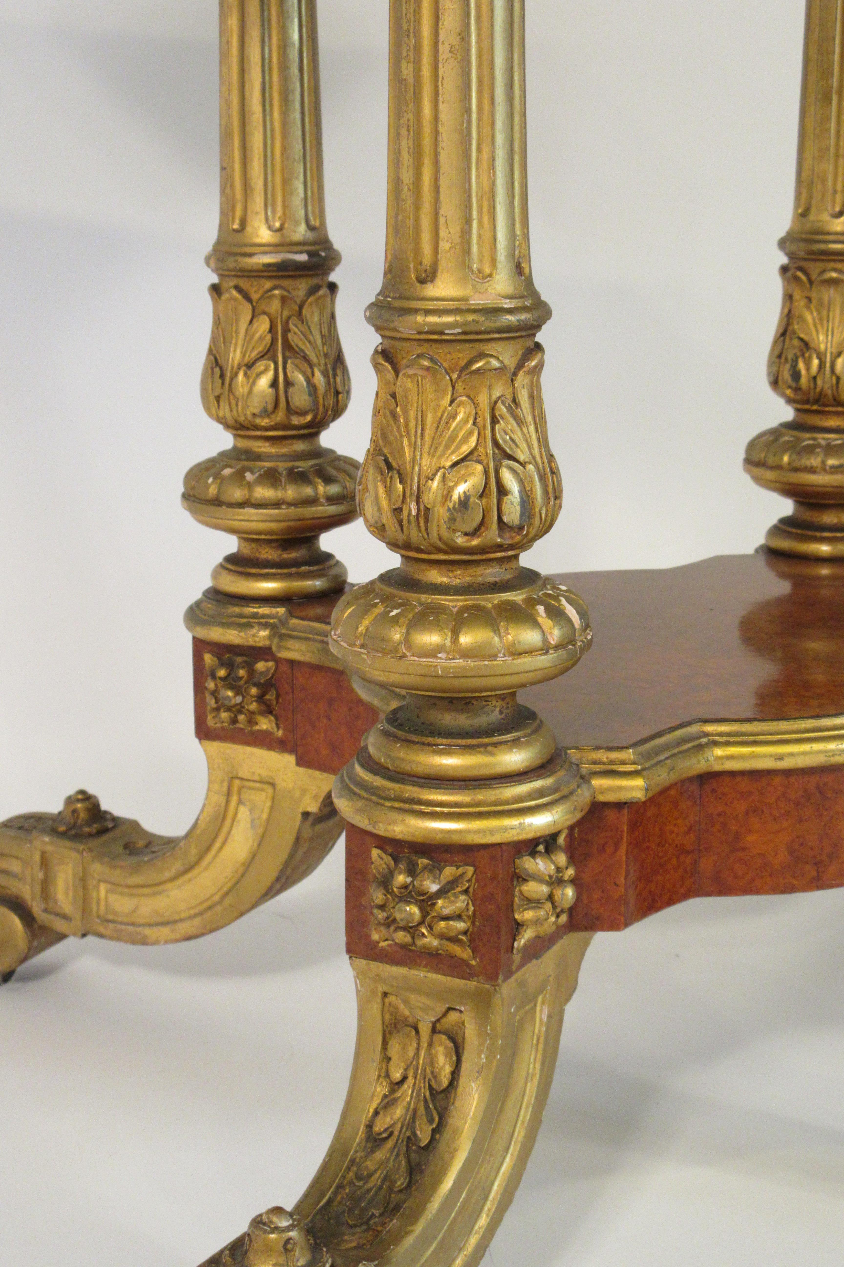 1880s French Gilt Carved Wood Table with Leather Top 5