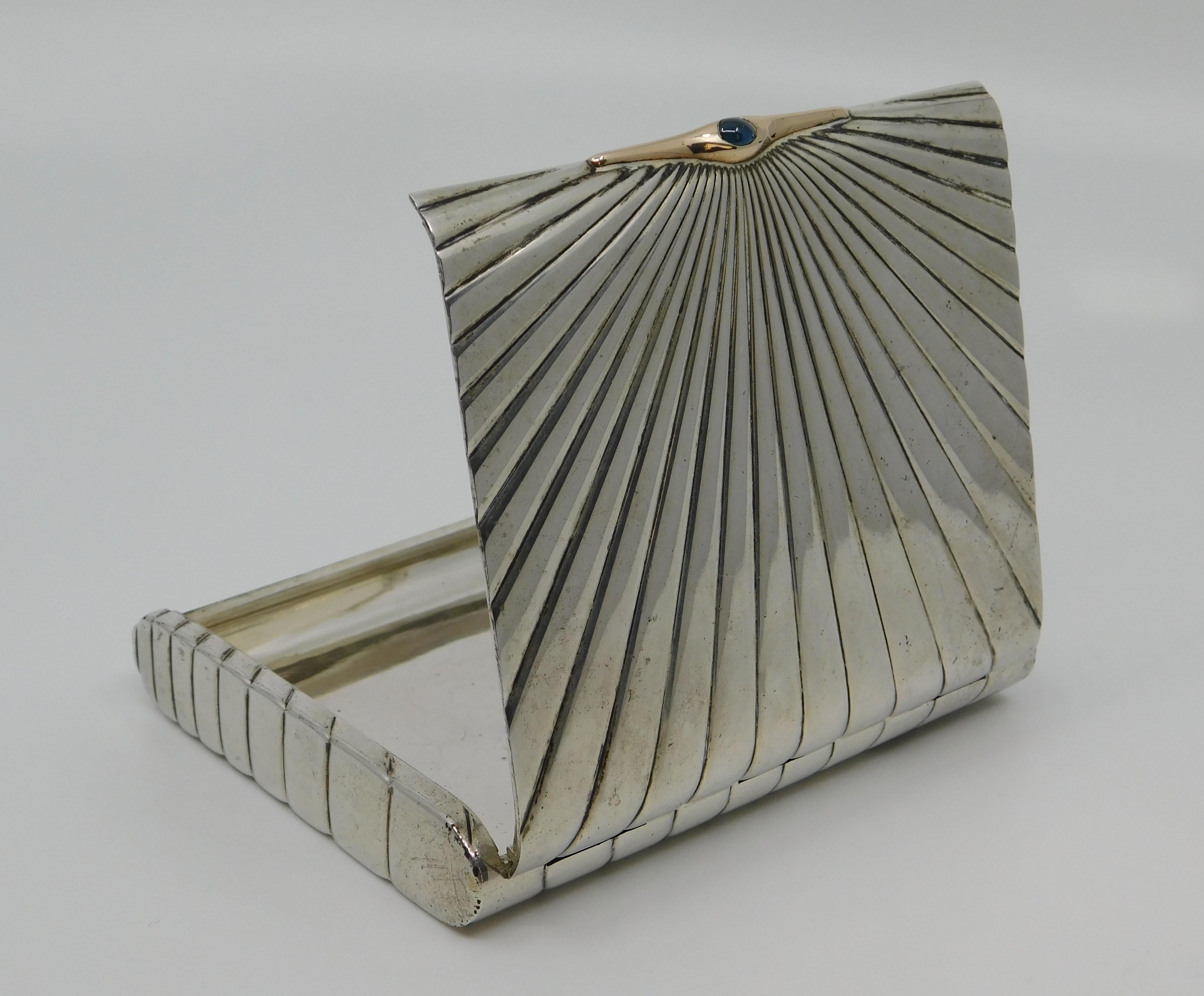 Silver Gold and Sapphire Art Deco Cigarette or Card Case 3