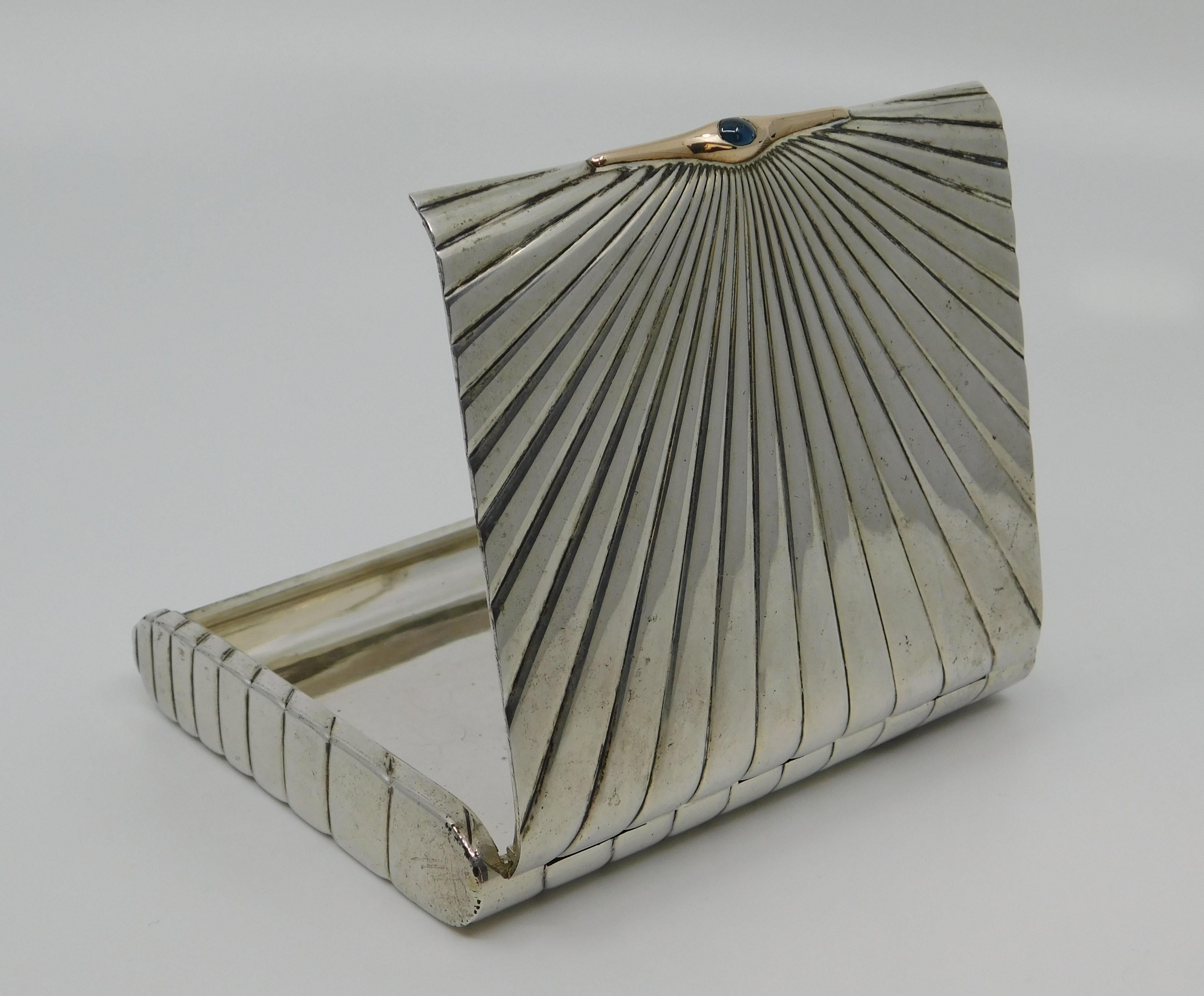 Silver Gold and Sapphire Art Deco Cigarette or Card Case 2