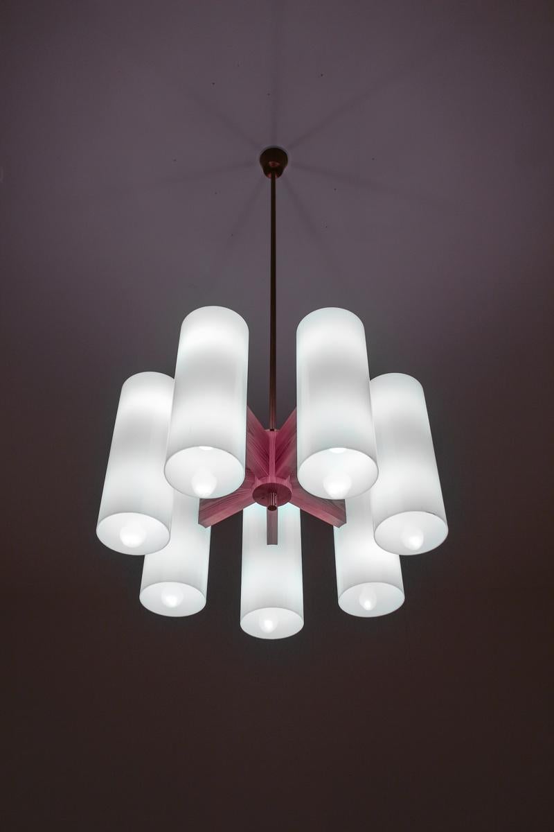 Large Swedish Midcentury Chandeliers in Acrylic, Pine and Brass by Luxus, 1960s 4