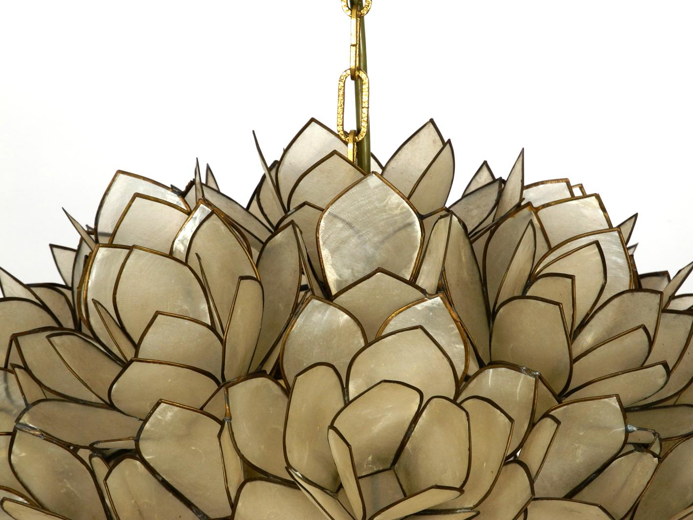 Elegant Beautiful 1970s Flowers Spherical Pendant Lamp Made of Mother-of-Pearl 3