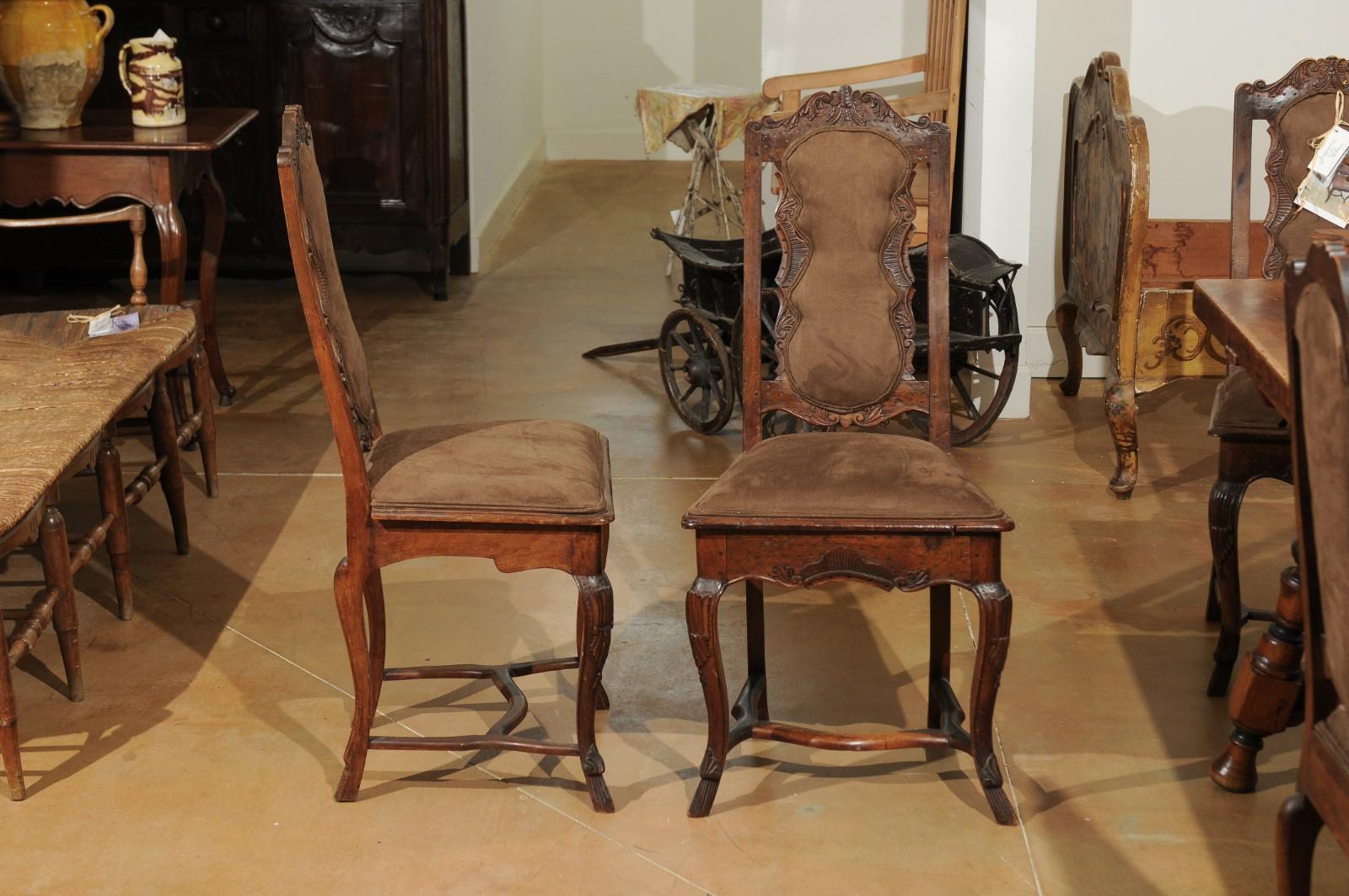 Italian 18th Century Roman Rococo Dining Room Side Chairs with Suede Upholstery 3