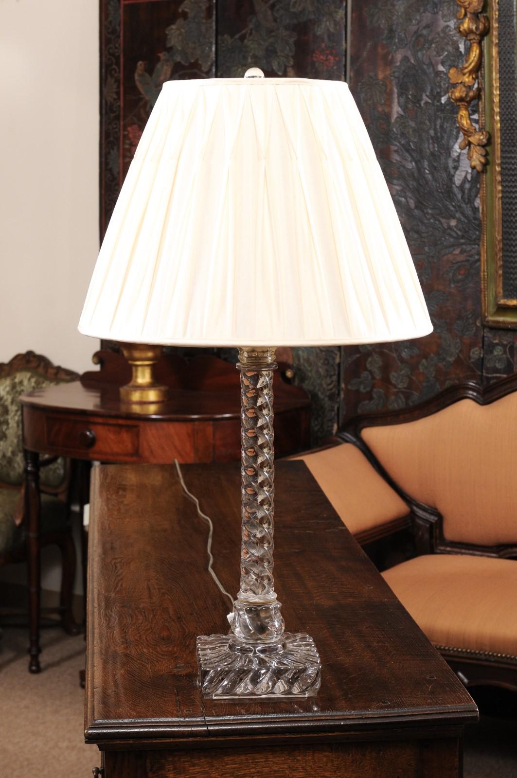 French Baccarat Crystal Twisted Column Lamp, circa 1900 4