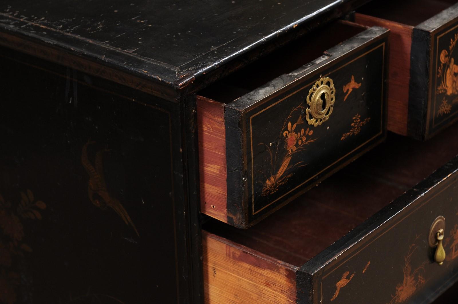 18th Century Chinoiserie Black Painted Chest, England 2