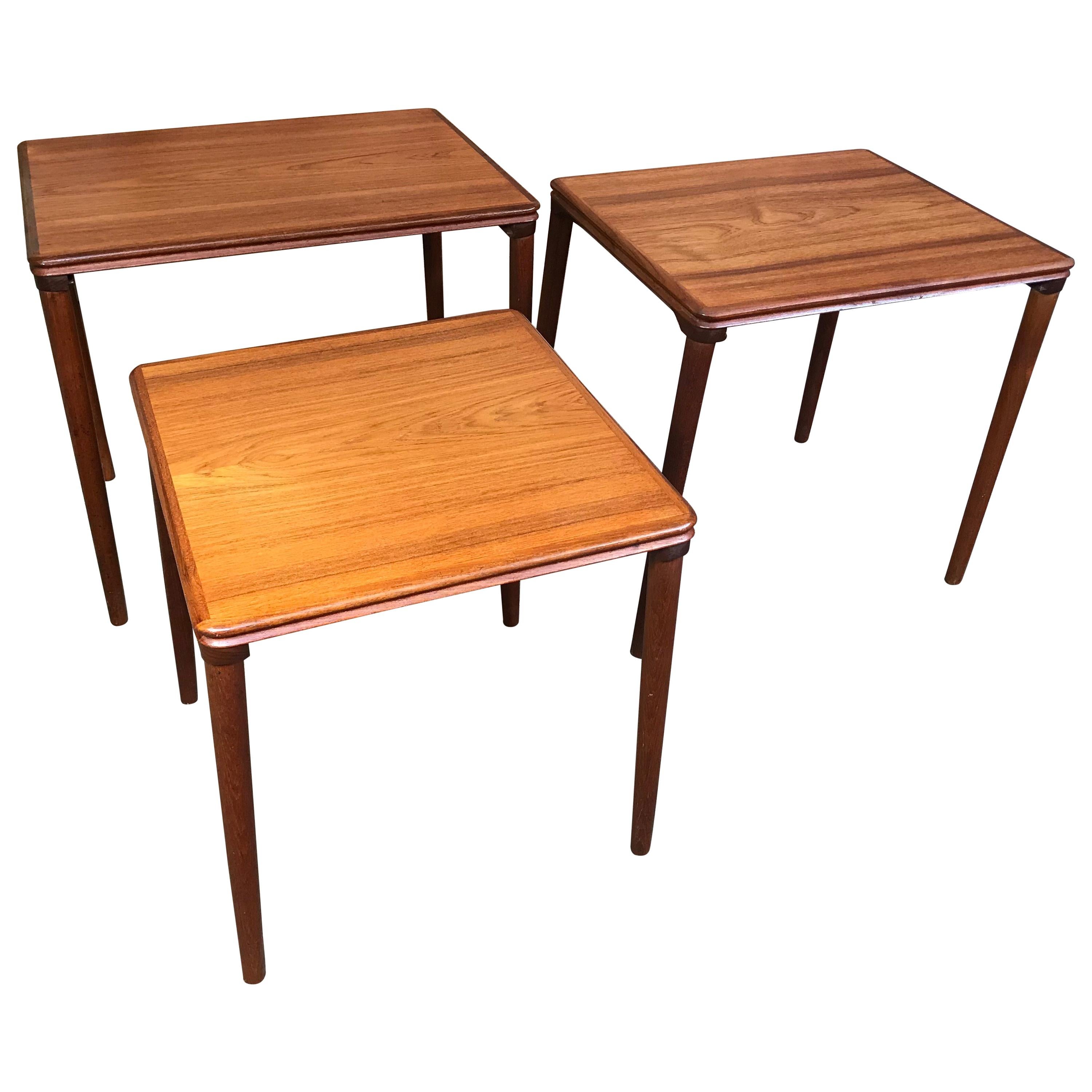 Mid-Century Modern 1960 Sought after Danish Solid Teak Nest of Three Tables