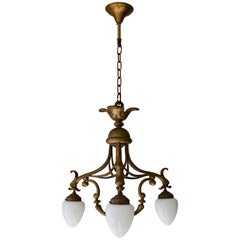 Art Nouveau Chandelier with Three Glass Shades