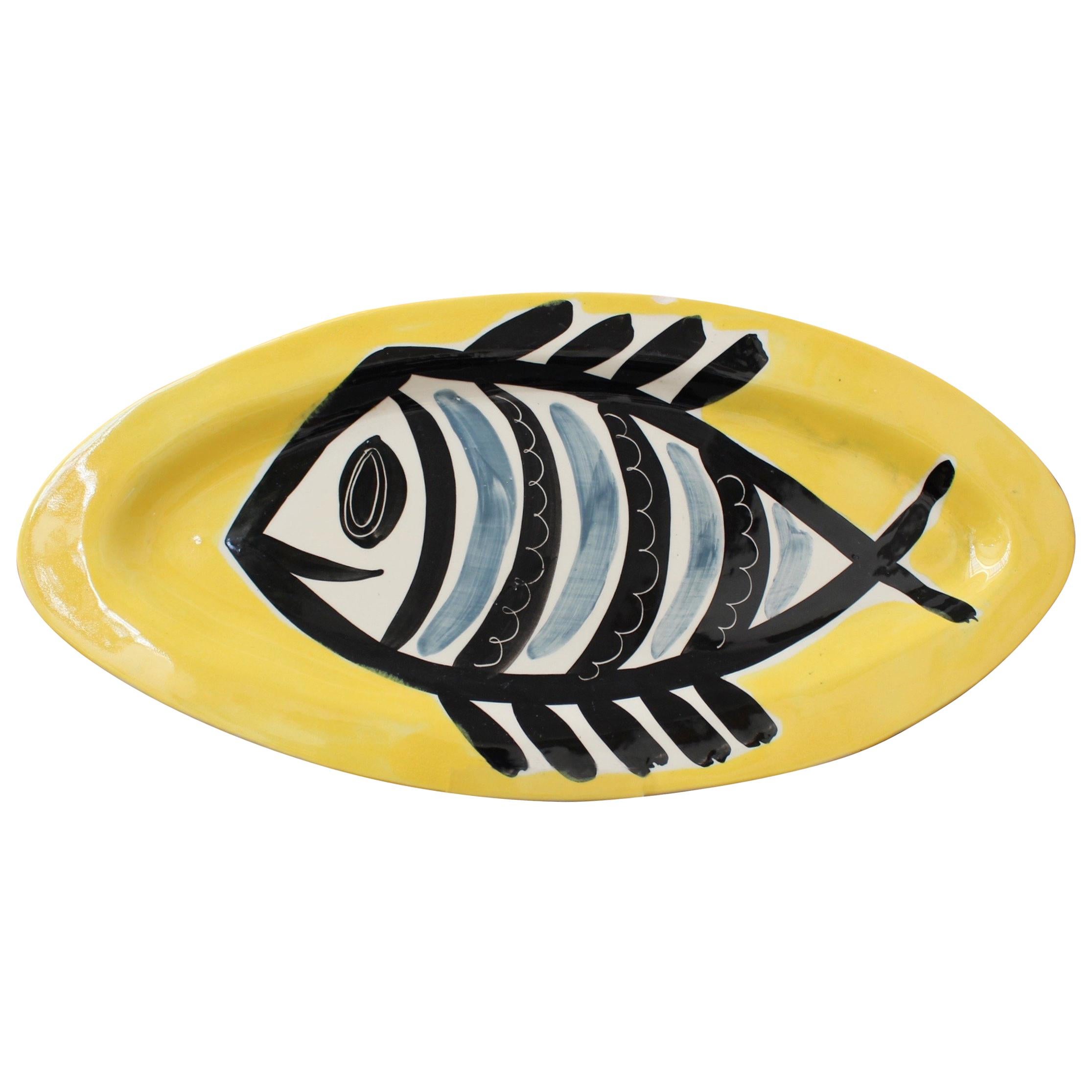 Ceramic Decorative Platter with Fish Motif by Jacques Pouchain, Poët-Laval