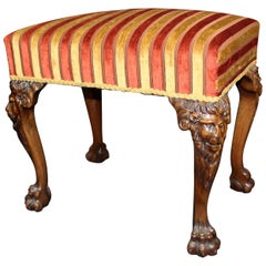 Early 19th Century Irish Carved Walnut Upholstered Stool