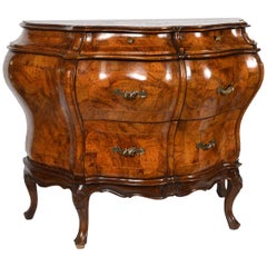 Early 20th Century Italian Sculptural Olive Wood Parquetry Bombe Commode