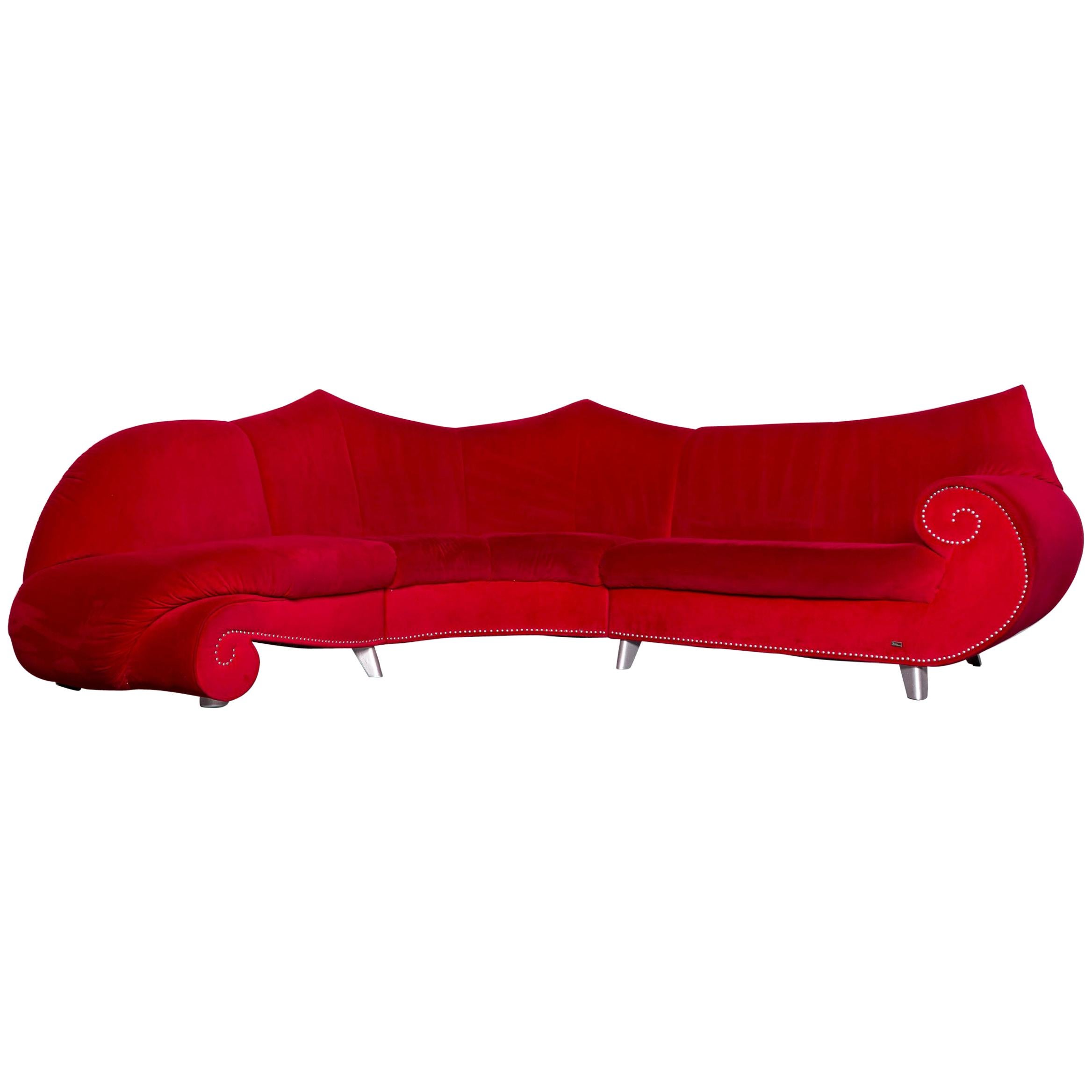 Bretz Gaudi Designer Velvet Sofa Red Corner Couch For Sale