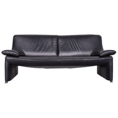Laauser Flair Designer Leather Sofa Black Three-Seat Couch